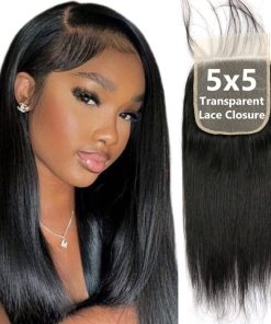 Cierre de Encaje HD Transparente 5x5, Cabello Liso Sedoso,