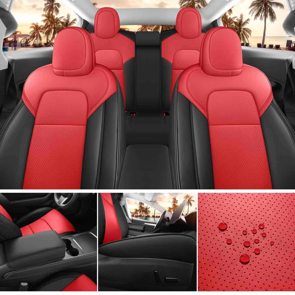 Cubre asientos para Tesla Model 3 Rojo y Negro Ajuste - Imagen 6