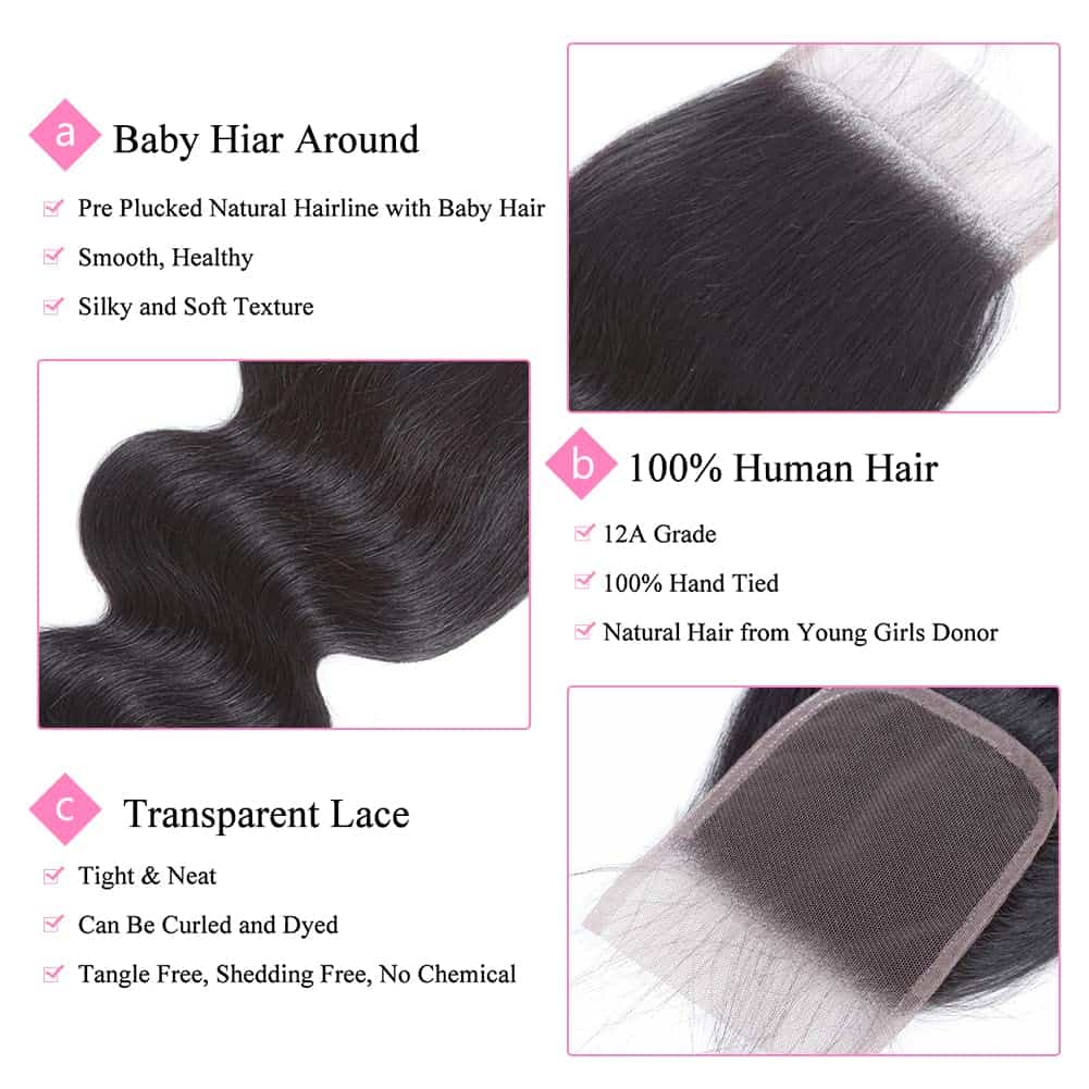 Cierre de encaje transparente 4x4 Body Wave Hair Closure - Imagen 6