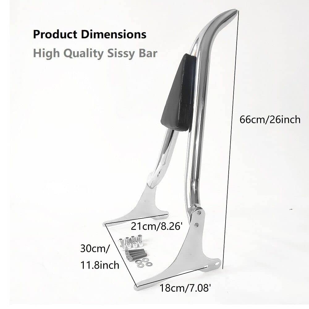 26" Sissy Bar Respaldo de Pasajero Trasero en Cromo - Imagen 5