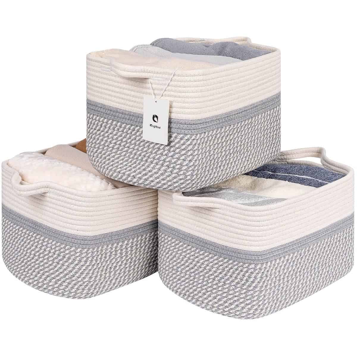 Canasta Tejida Mediana y Grande con Asas, Utilizada para