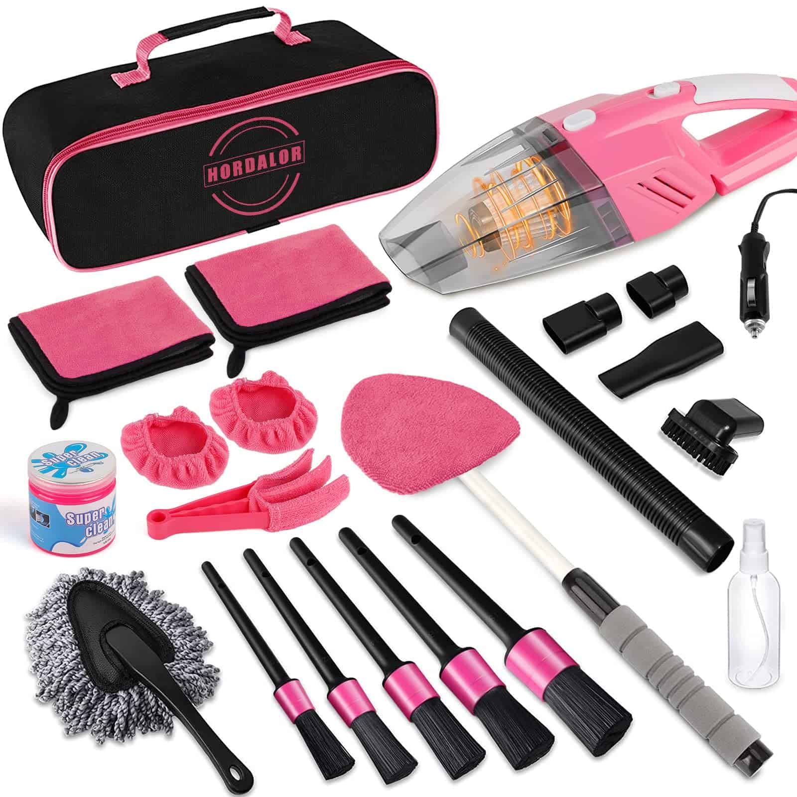Kit de Detallado Interior de Automóvil Rosa HORDALOR, 16
