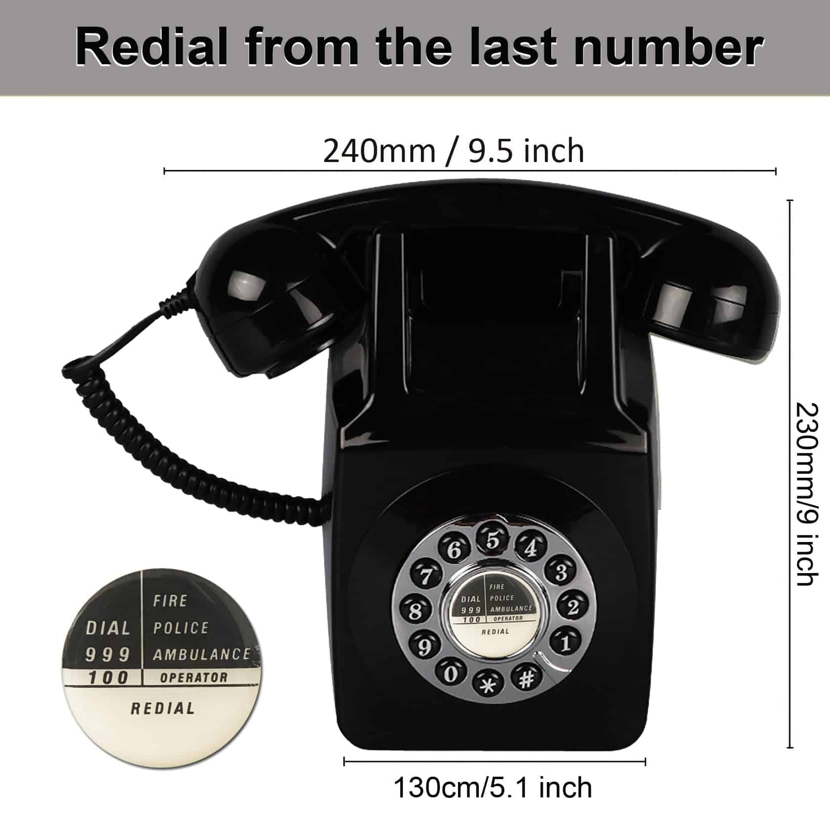 Teléfono de Pared, Teléfono Fijo para el -Negro - Imagen 6