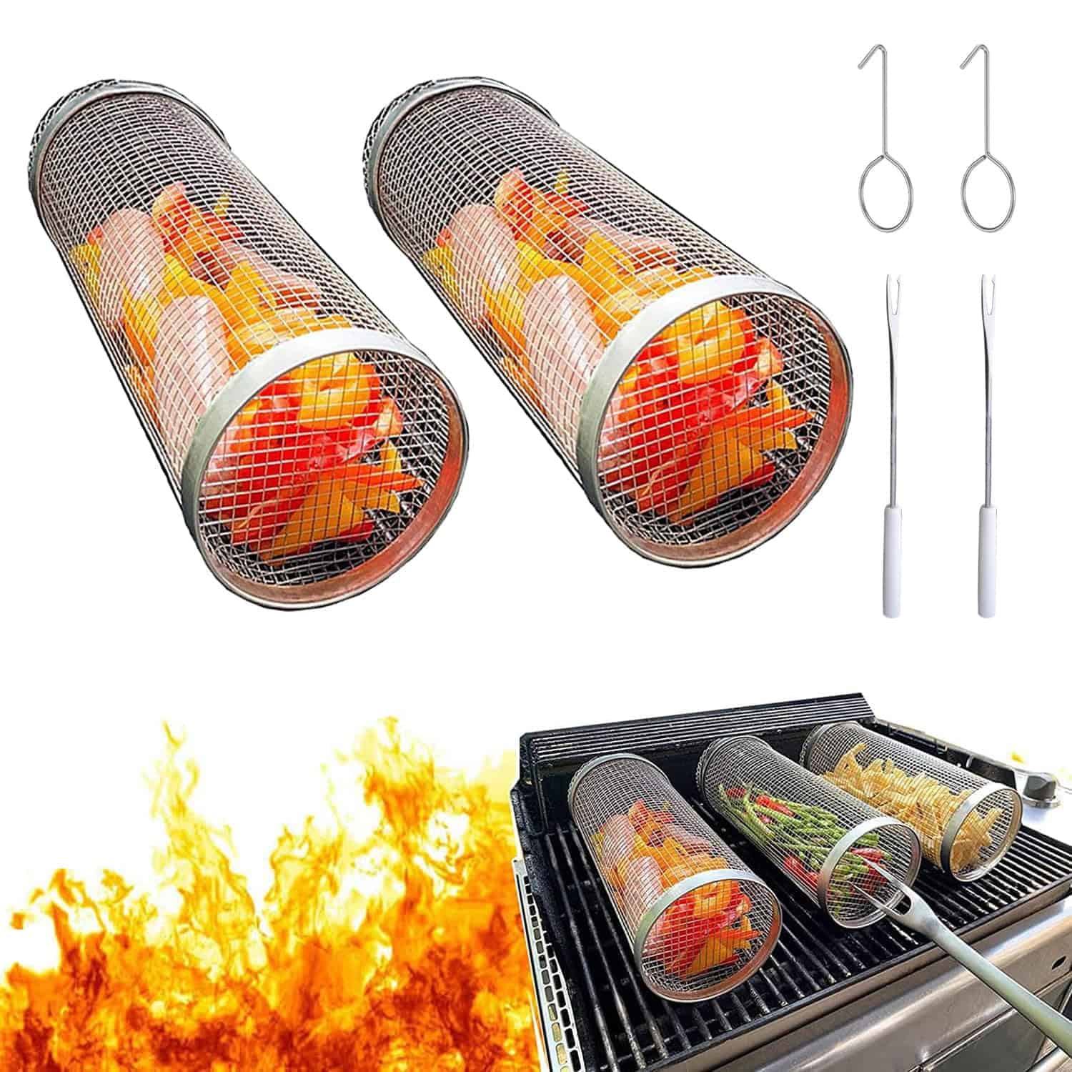Yunsuelo BBQ Net Tube - Cesta de Parrilla Giratoria, la