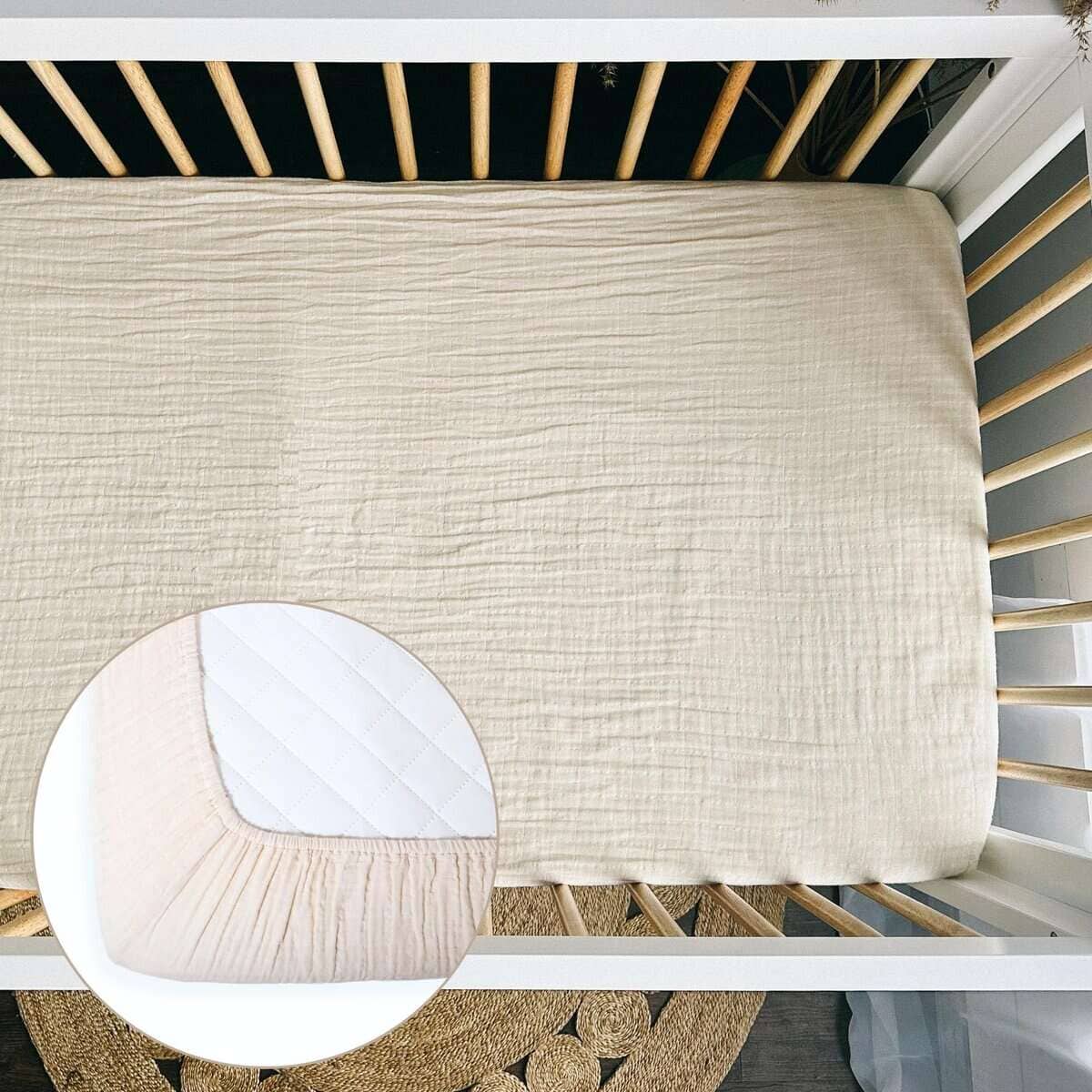 Sábana Ajustable de Cuna de Muselina de Algodón Orgánico