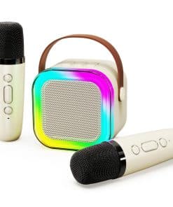Máquina de Karaoke Portátil con 2 Micrófonos Inalámbricos,