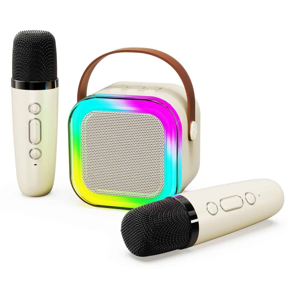 Máquina de Karaoke Portátil con 2 Micrófonos Inalámbricos,