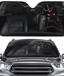 Parasol para parabrisas de auto con diseño de gato negro,