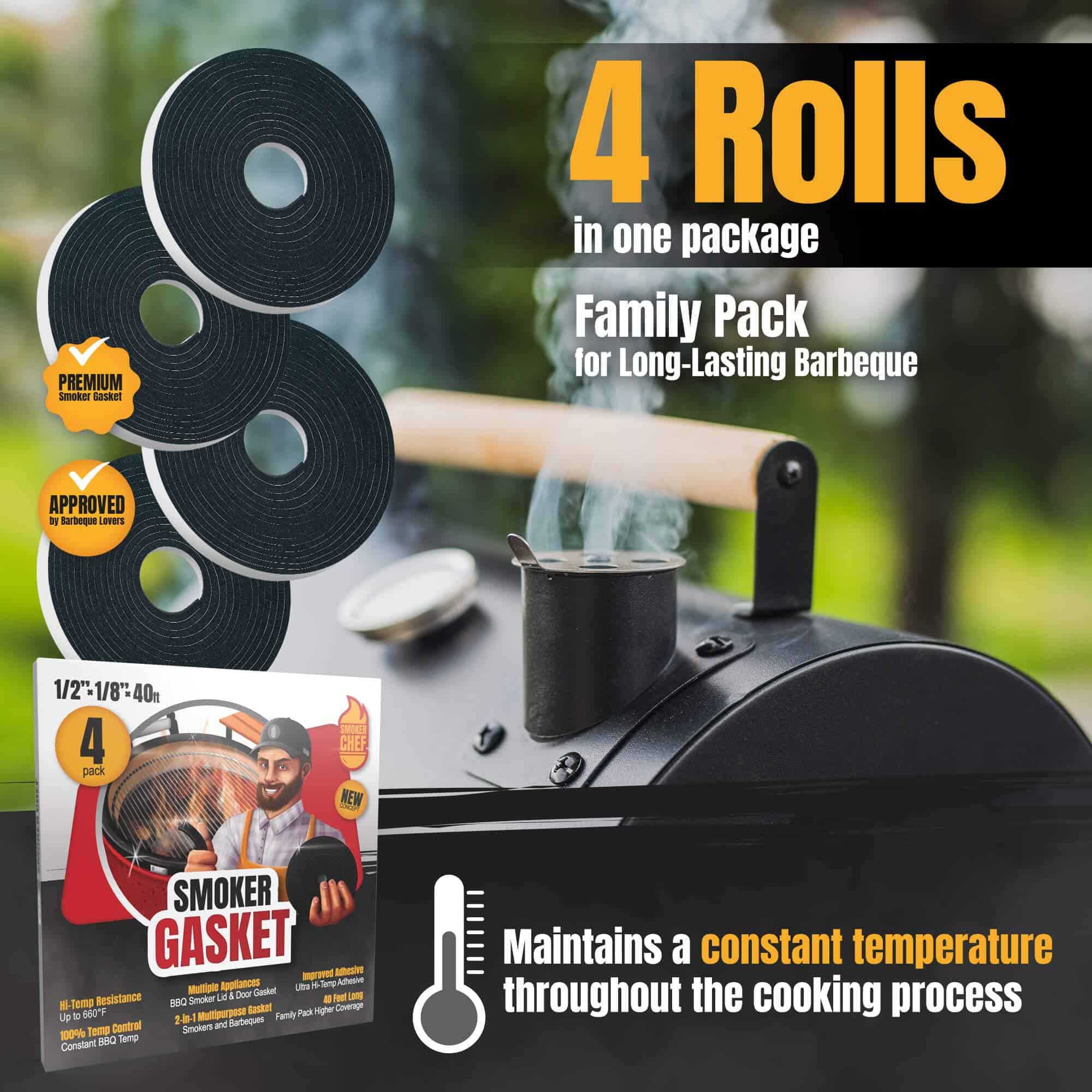 Sello de parrilla Smoker Chef XXL 40 FT para ahumadores - - Imagen 3