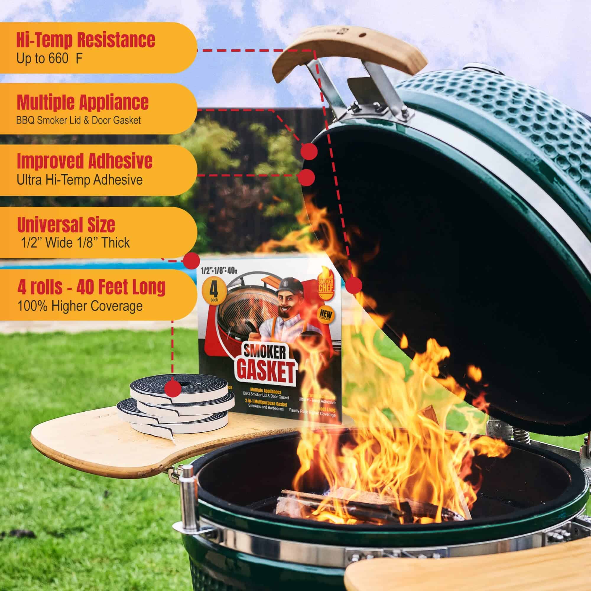 Sello de parrilla Smoker Chef XXL 40 FT para ahumadores - - Imagen 4