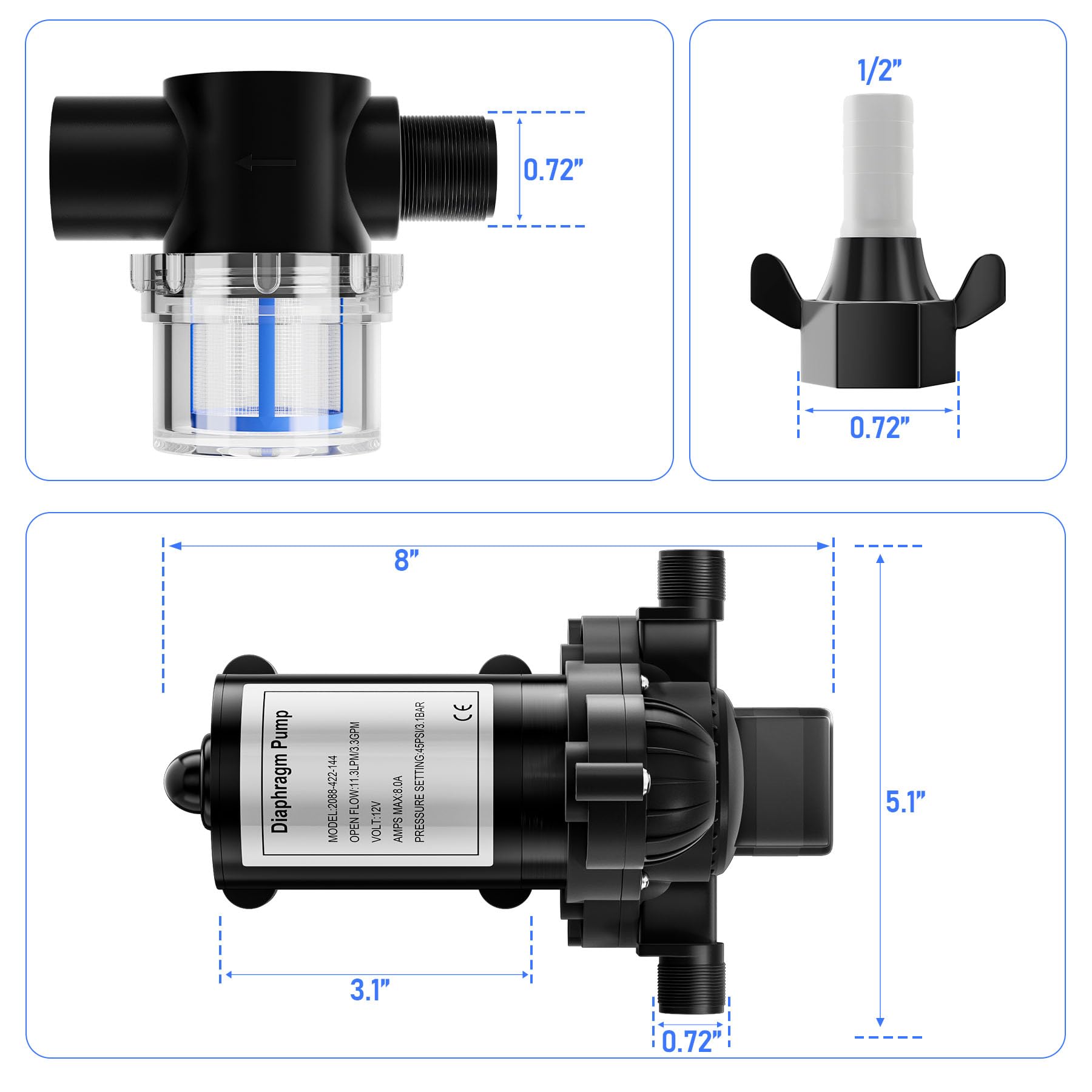 Bomba de Agua RV 2088-422-144, 12V 3.3GPM Bomba de Agua - Imagen 7