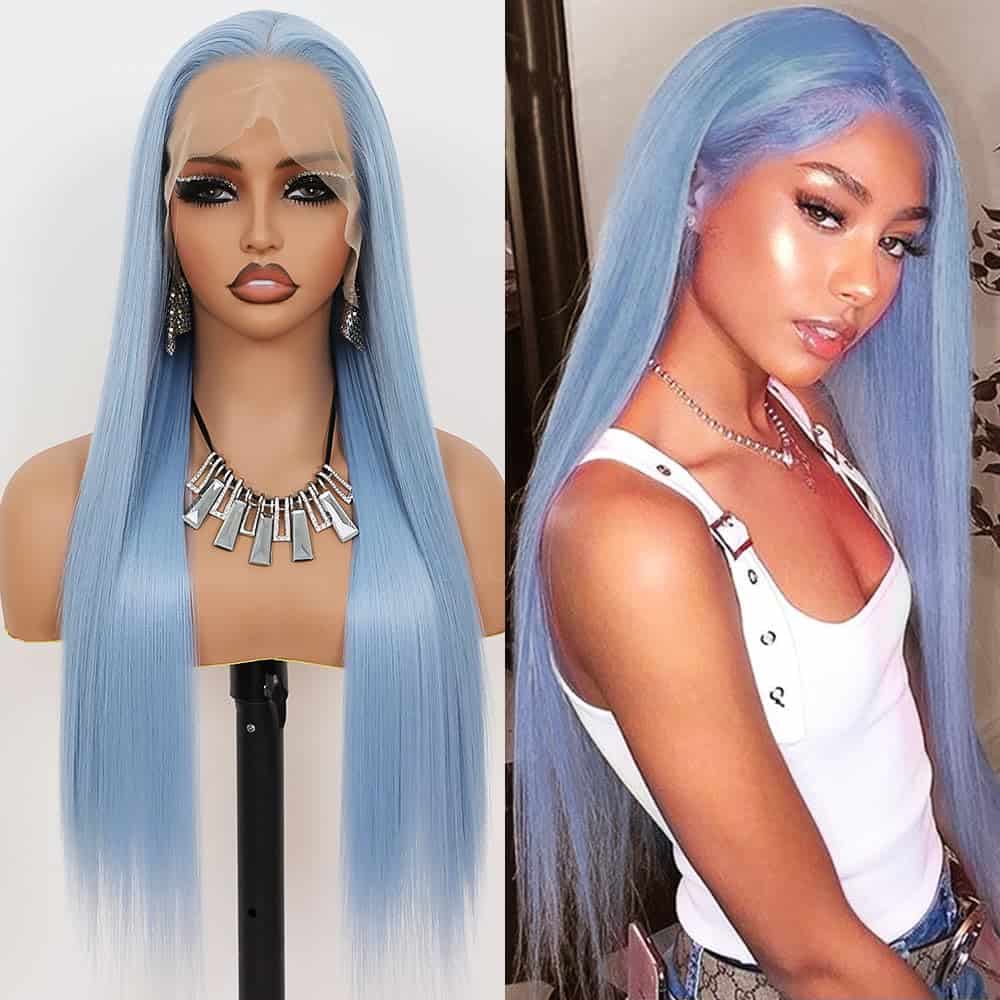 Peluca Lace Front Ice Blue Maycaur Pelo Largo Liso 60 cm - Imagen 4