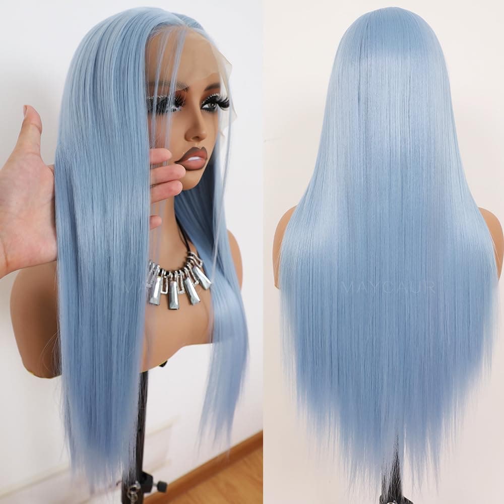 Peluca Lace Front Ice Blue Maycaur Pelo Largo Liso 60 cm - Imagen 5