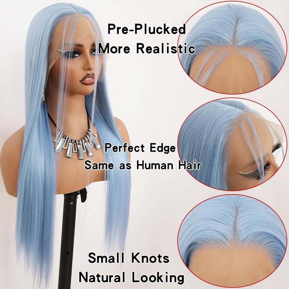 Peluca Lace Front Ice Blue Maycaur Pelo Largo Liso 60 cm - Imagen 3