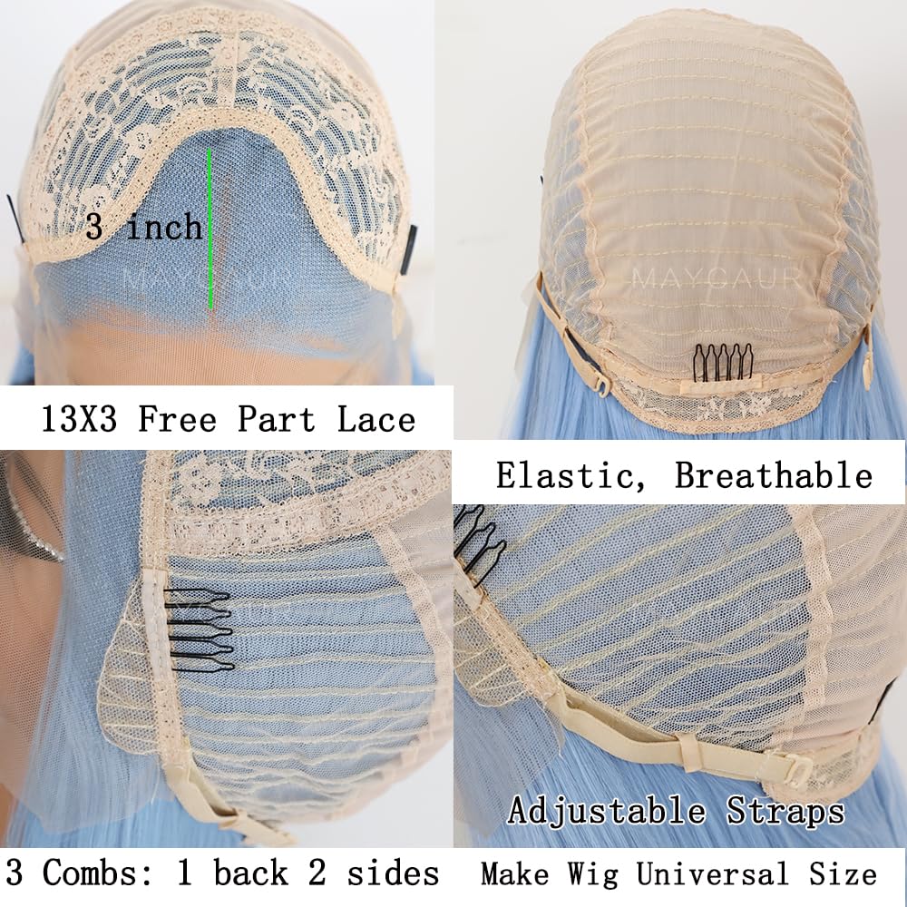 Peluca Lace Front Ice Blue Maycaur Pelo Largo Liso 60 cm - Imagen 6