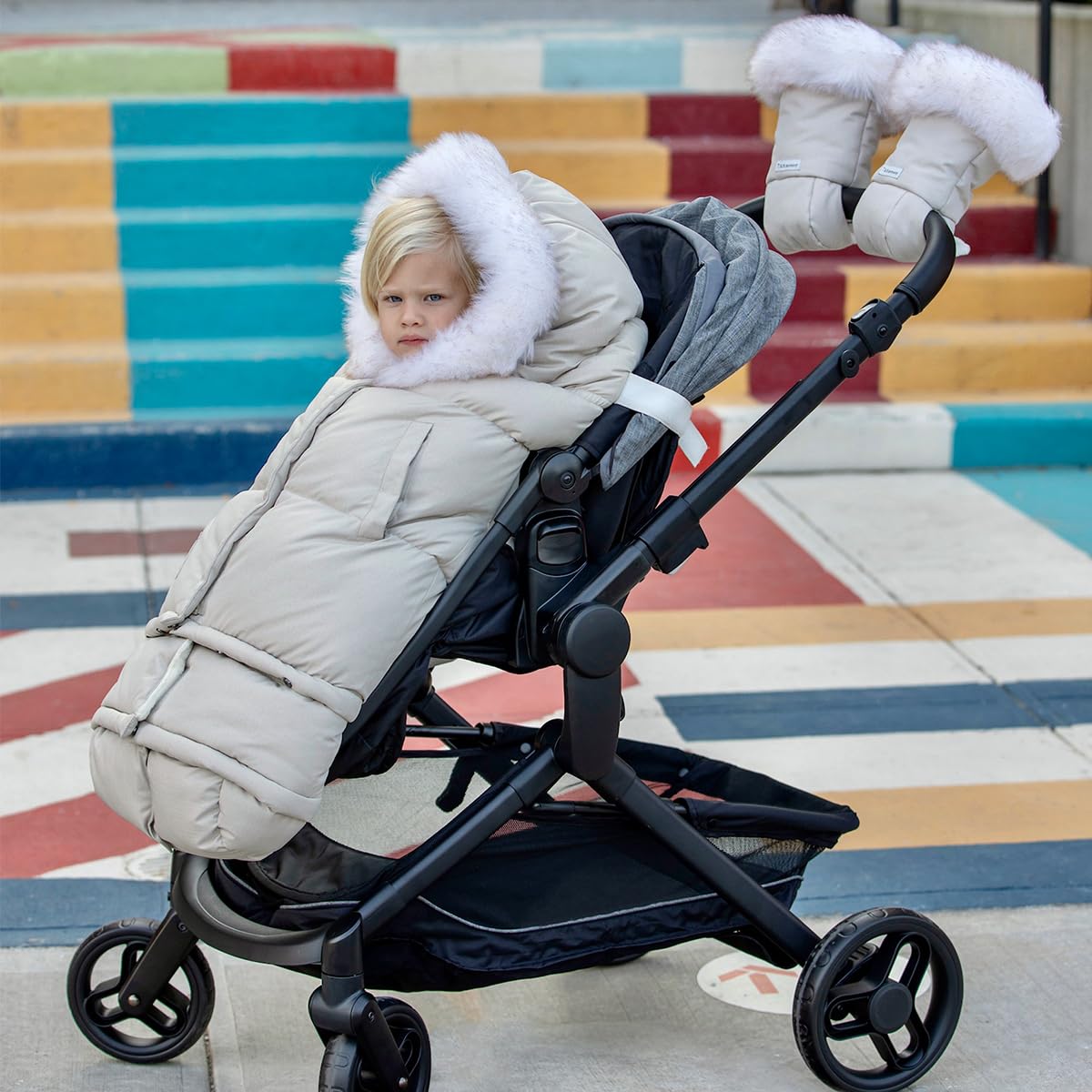 7AM Enfant Manta para Cochecito 212 - Manta -White Fur & Bei - Imagen 3