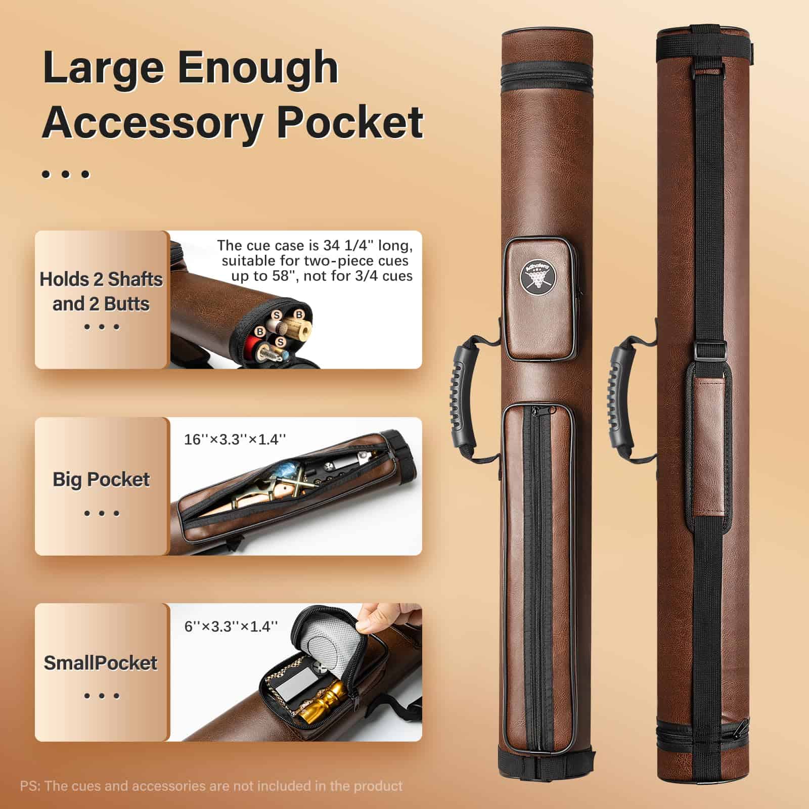 Estuche para Taco de Billar Adhafera, Estuche Duro para 2 X - Imagen 5