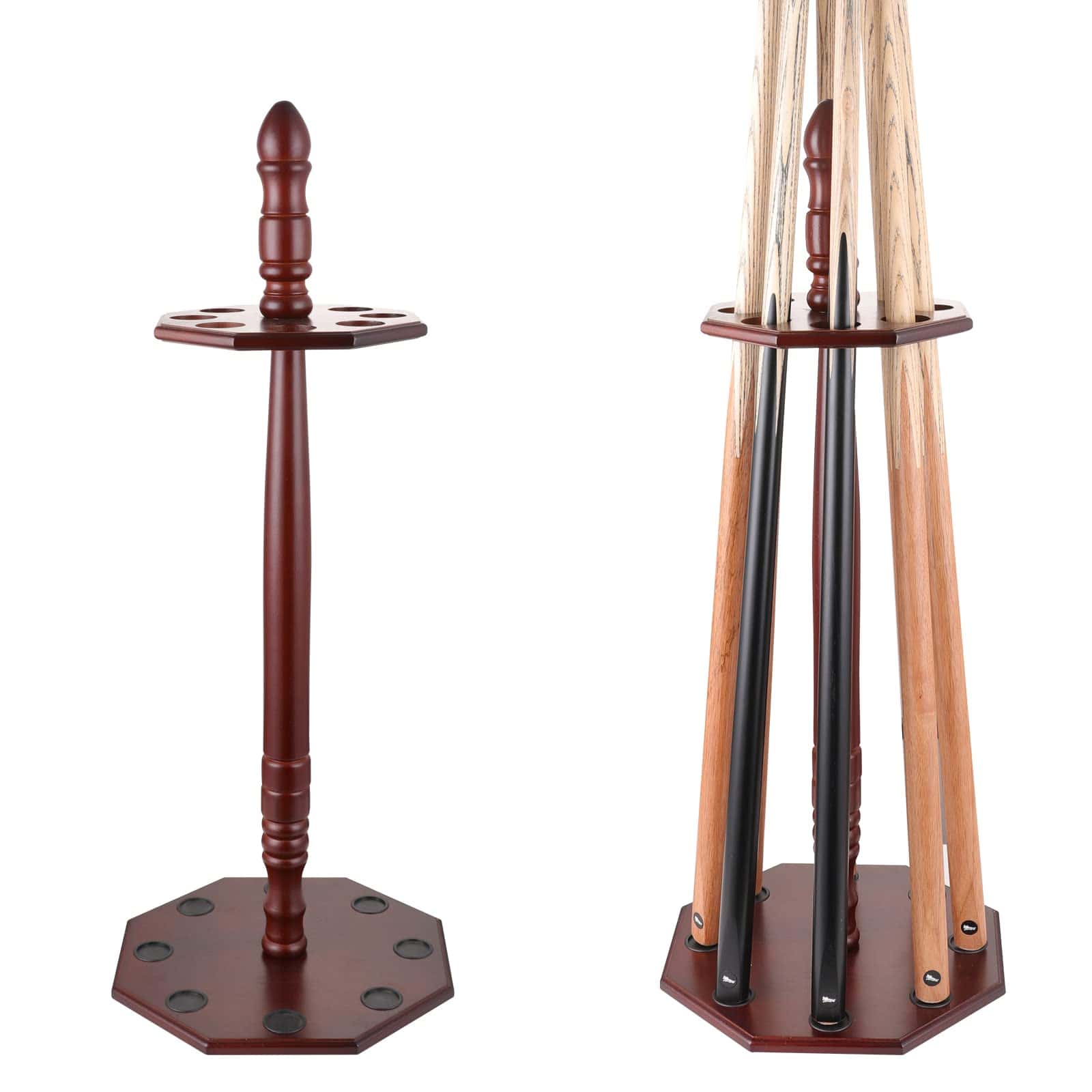 Soporte de taco de billar octogonal de madera de caoba