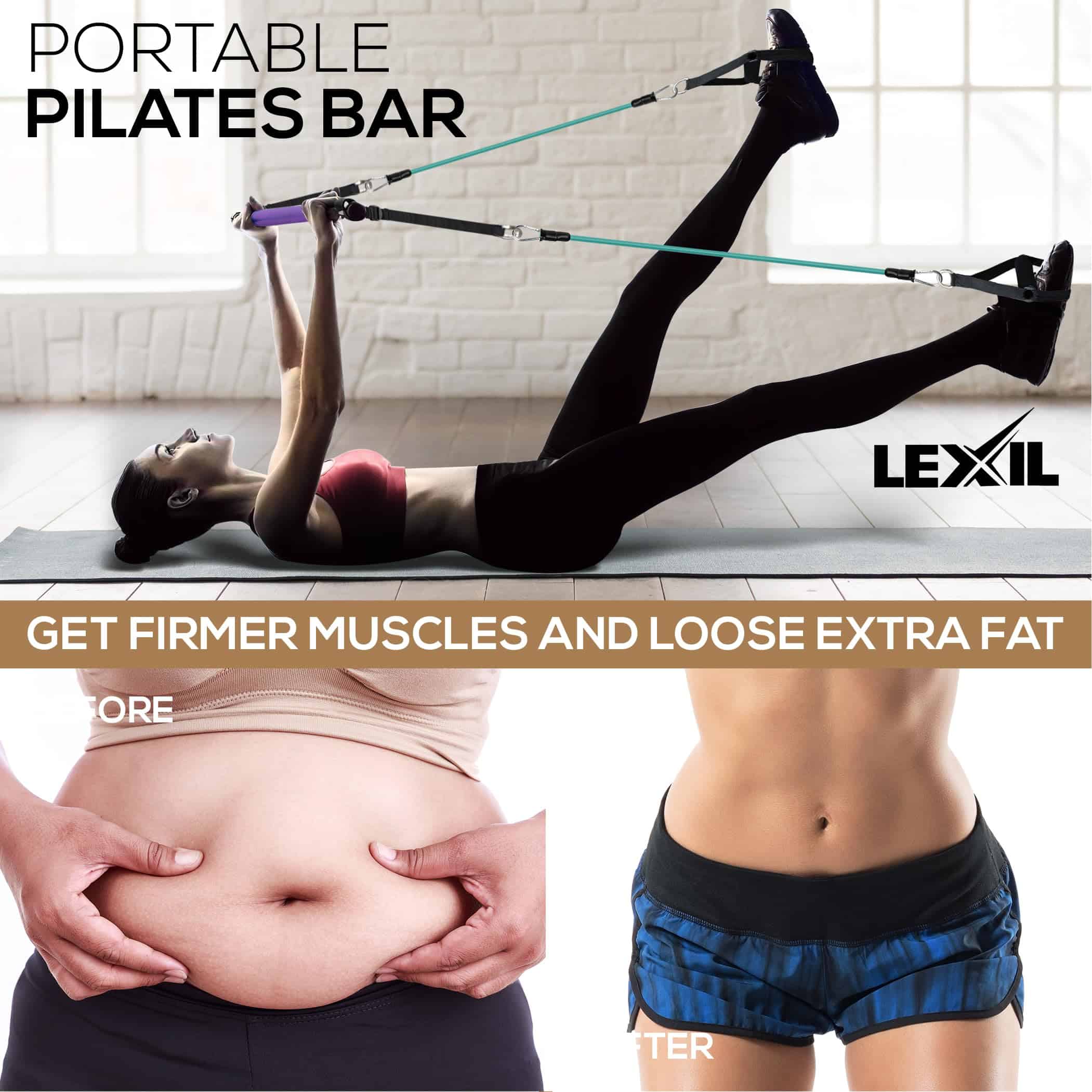Kit de Barra de Pilates con Bandas de -Multifuncional (Morad - Imagen 4