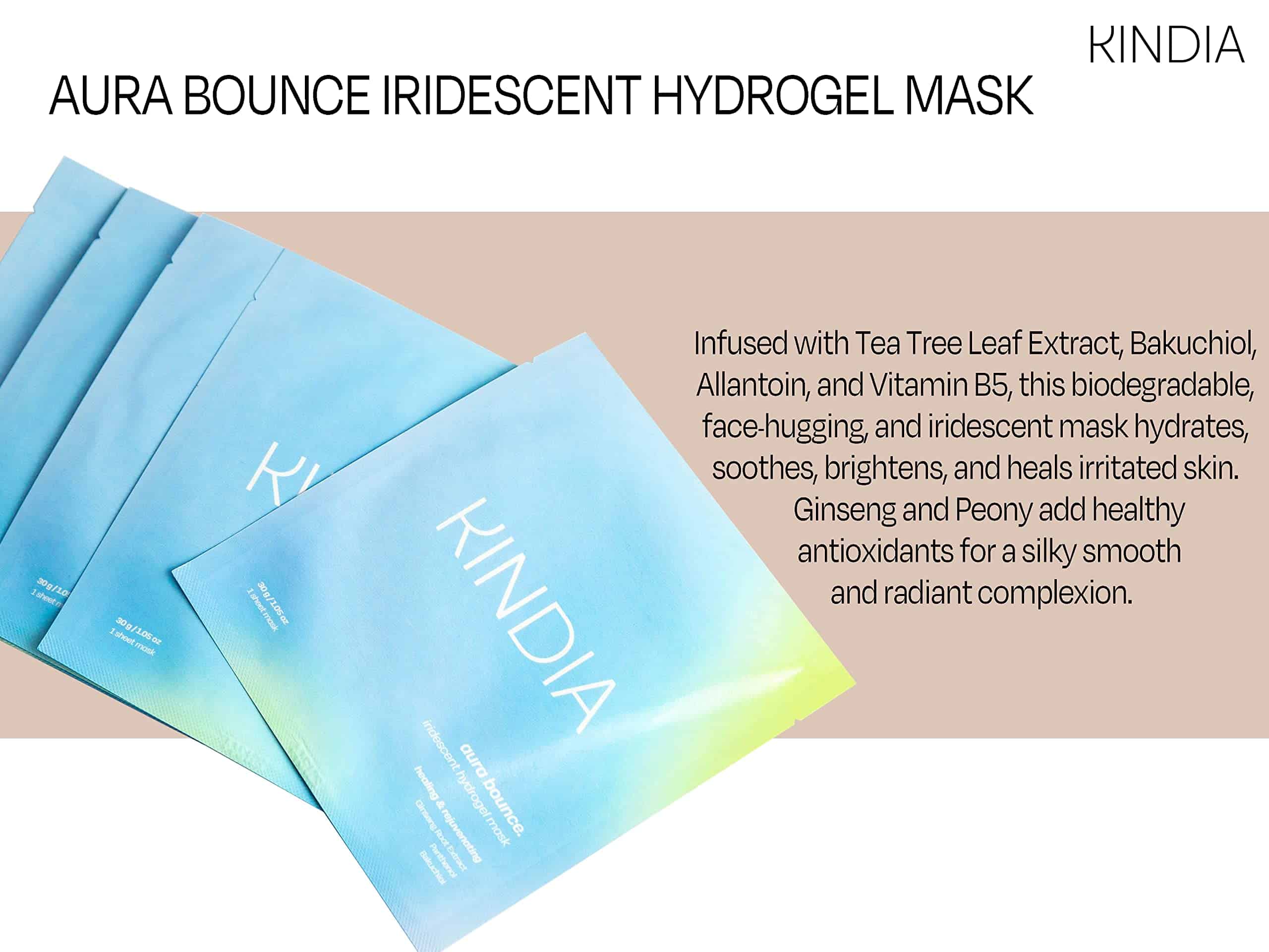 KINDIA Aura Bounce Pack - 5 Mascarillas Faciales Coreanas - Imagen 8