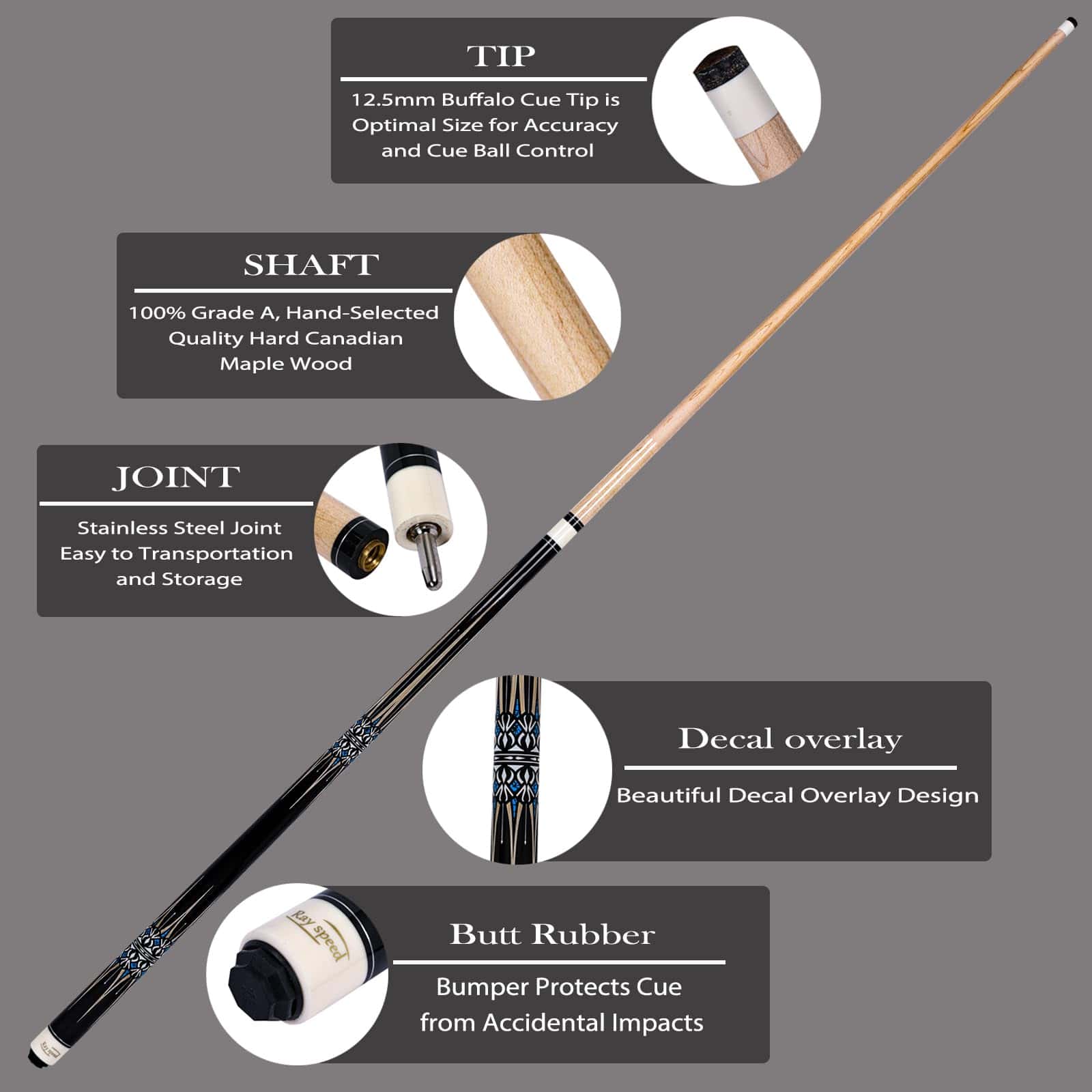 Palo de billar con estuche rígido Ray Speed de madera de - Imagen 4