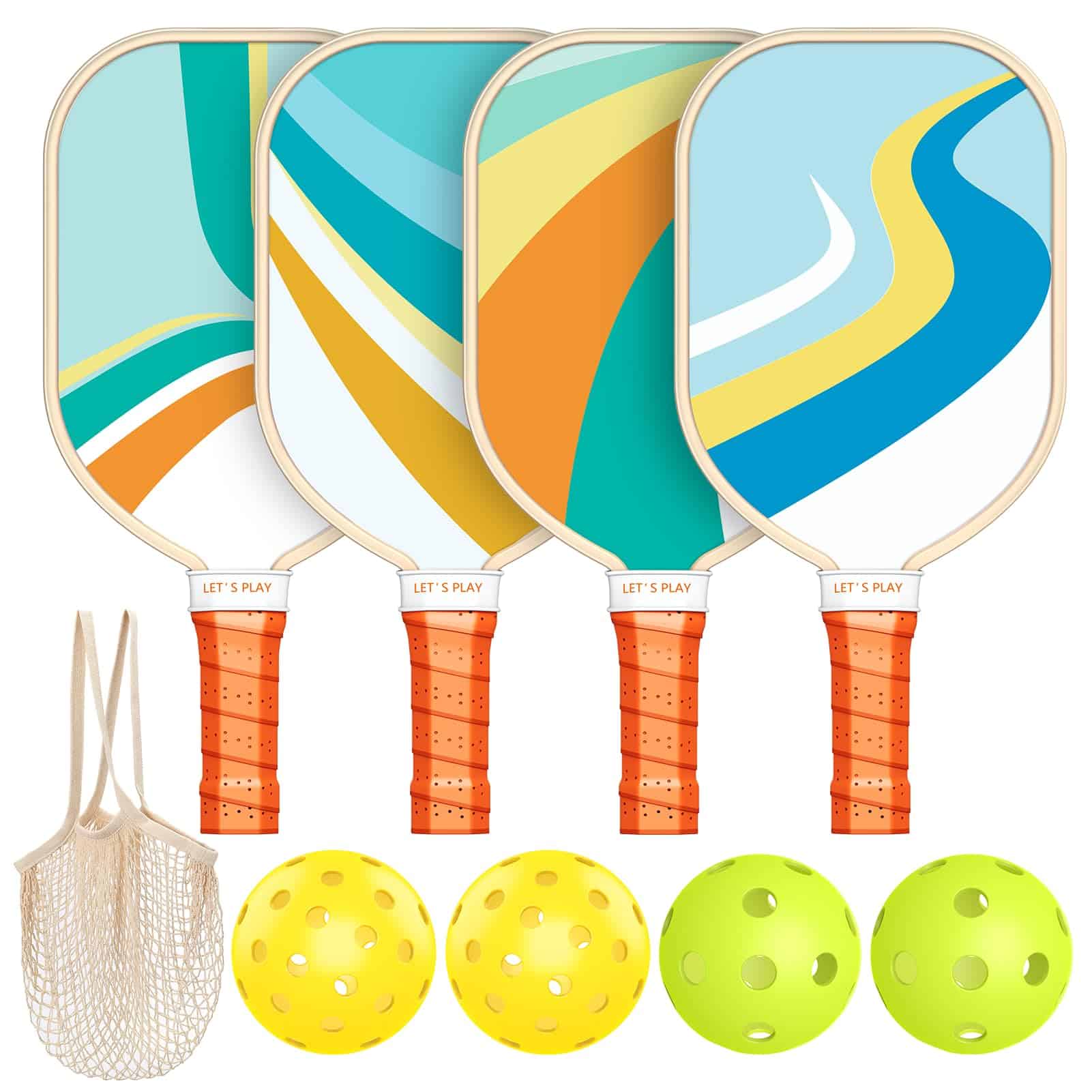 Set de 4 paletas de pickleball, premium de madera con 4