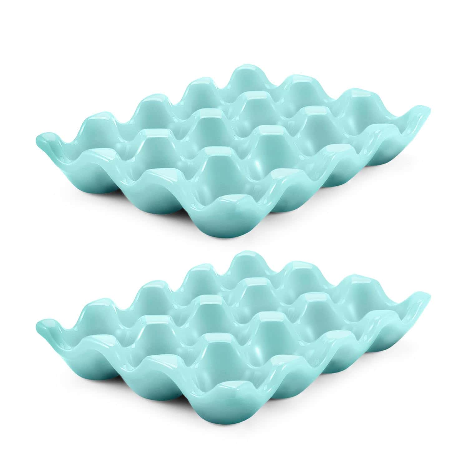 Flexzion 12 Cups Ceramic Egg Holder - Bandeja de Porcelana