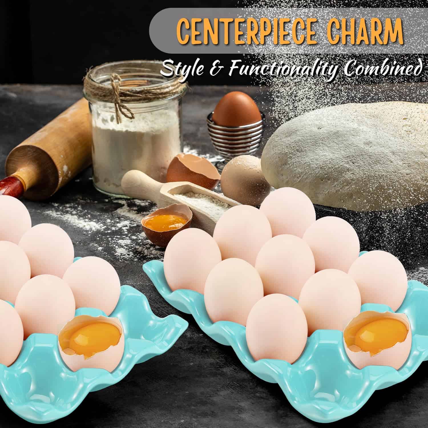 Flexzion 12 Cups Ceramic Egg Holder - Bandeja de Porcelana - Imagen 7