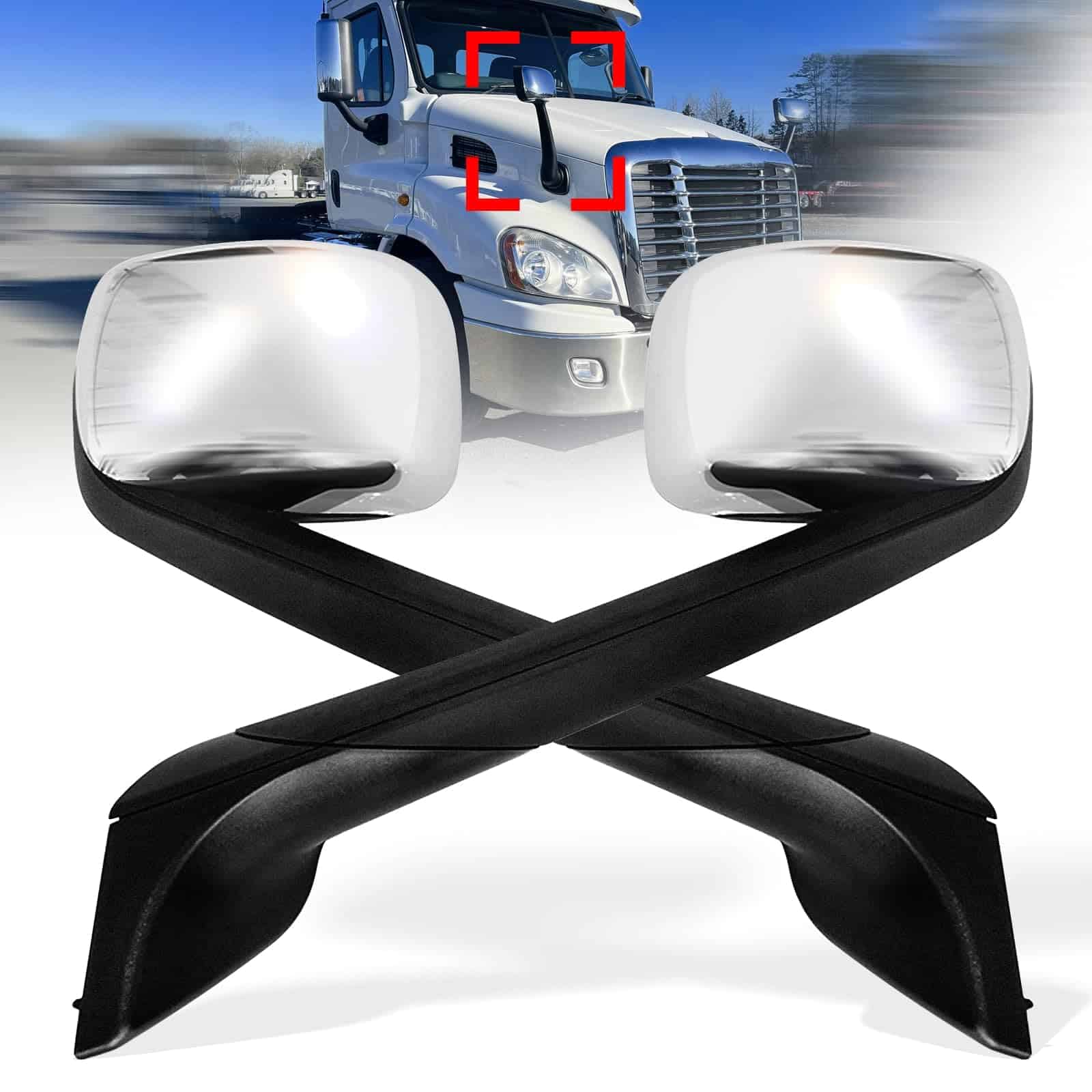 Espejos de capó calefactados cromados para Freightliner