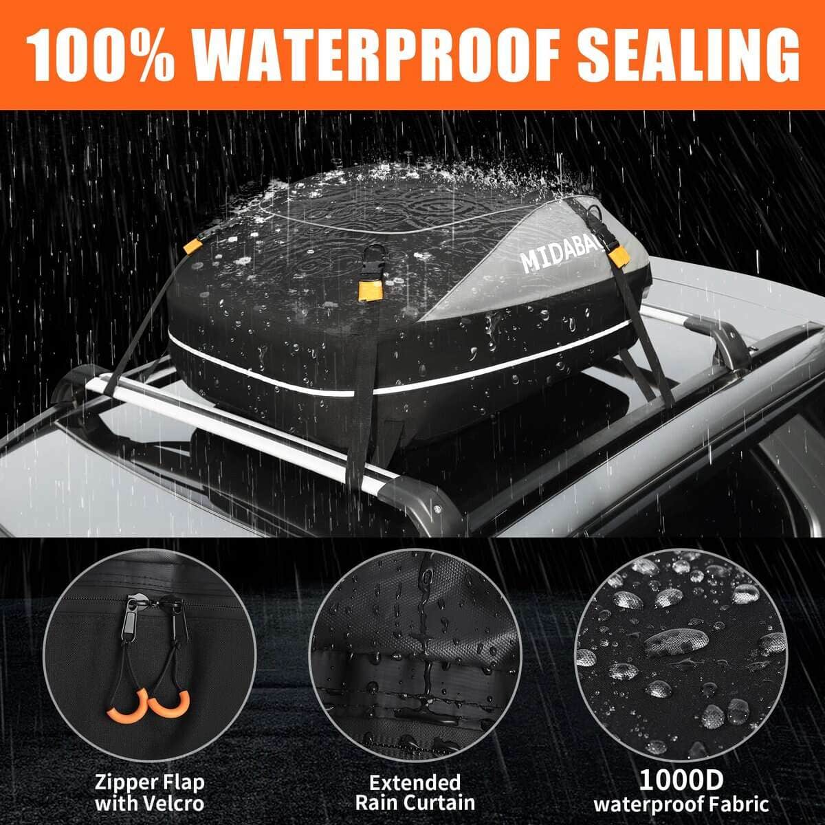 MIDABAO 15 Cubic Waterproof Duty Car Top Carrier - Zippers - Imagen 4