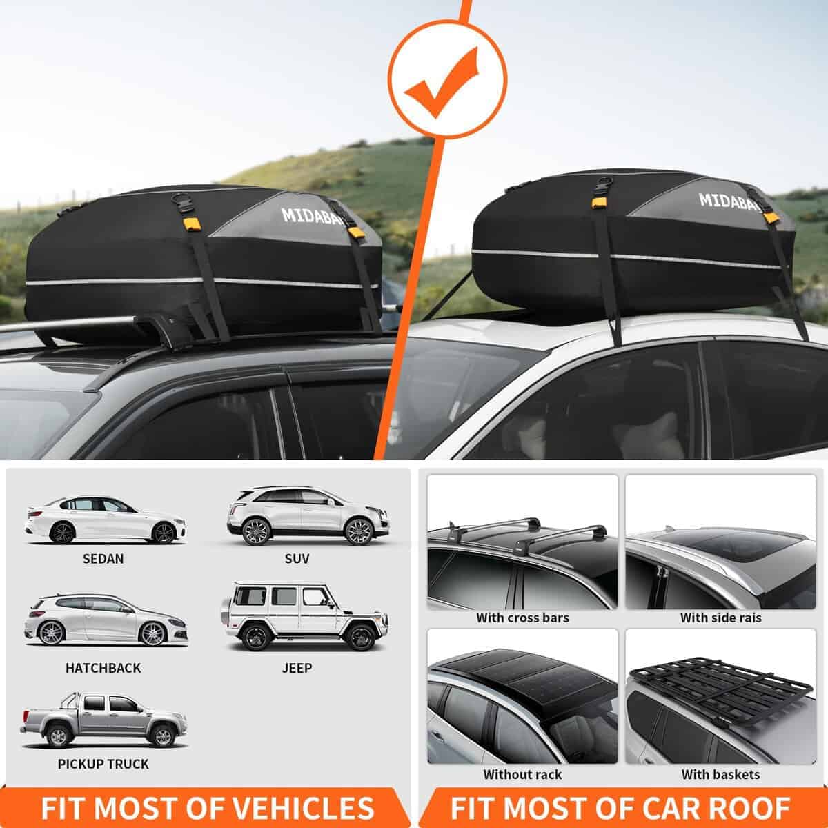 MIDABAO 15 Cubic Waterproof Duty Car Top Carrier - Zippers - Imagen 5