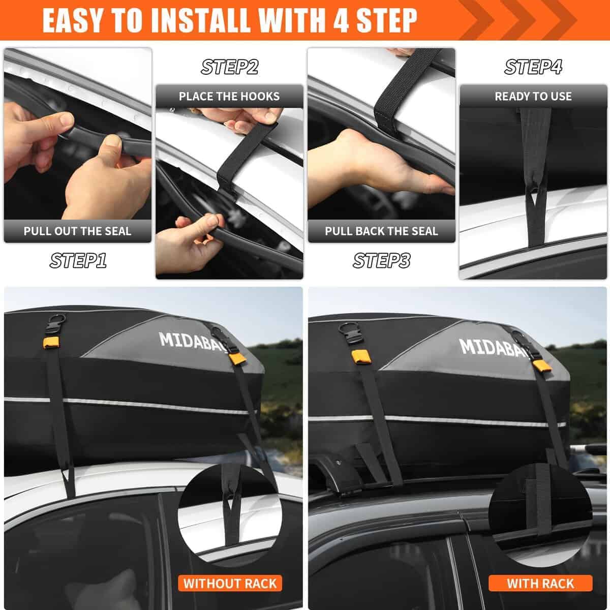 MIDABAO 15 Cubic Waterproof Duty Car Top Carrier - Zippers - Imagen 6