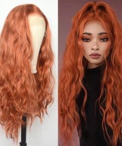 Pelucas de Encaje Ondulado Natural de Cobre Rojo 360 Luwigs