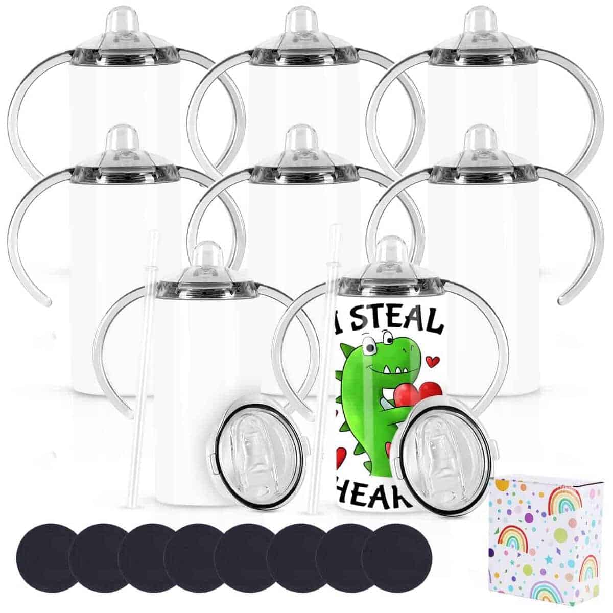 Vasos Con Pajita para Niños de 12 Oz, Pack de 8 con Asa,