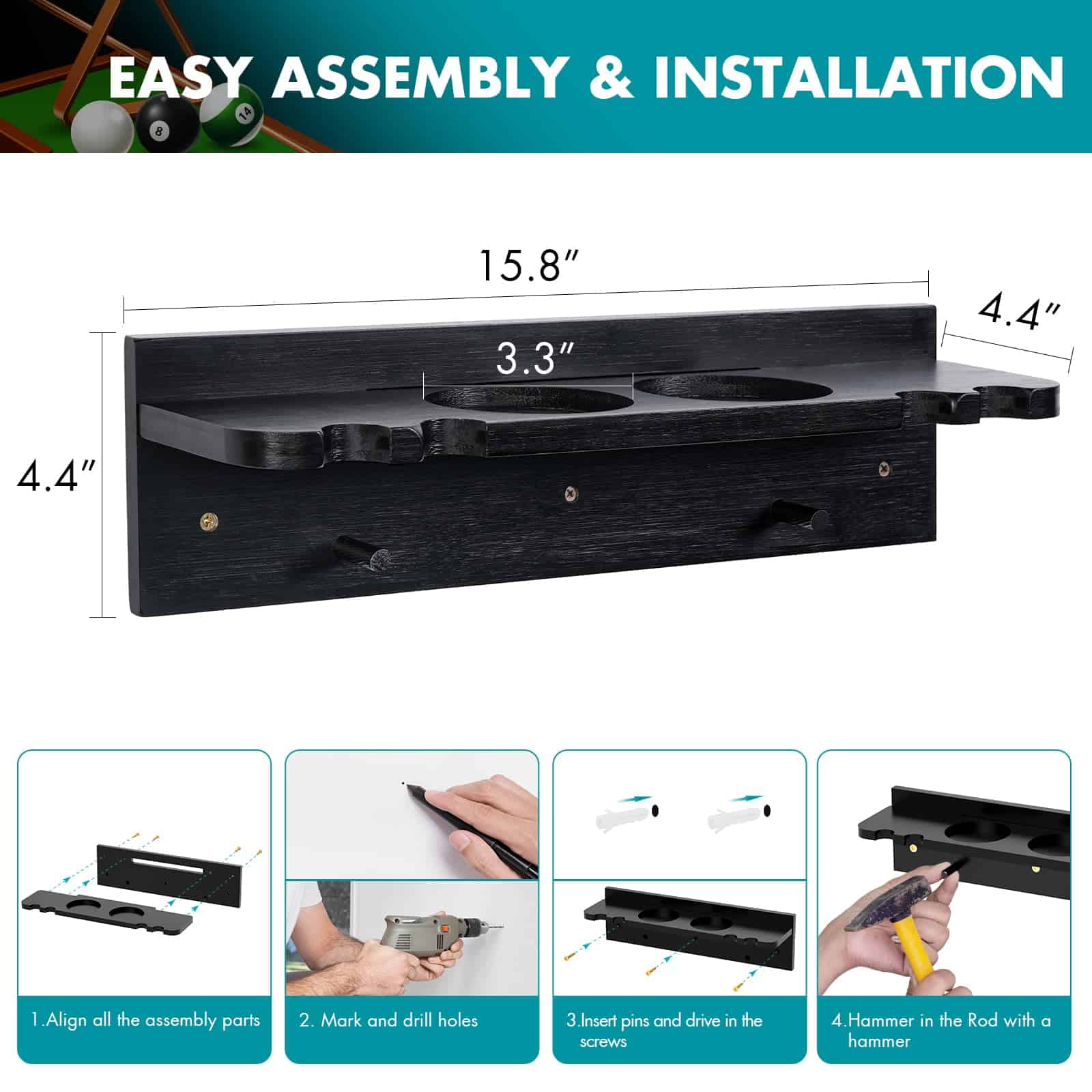 Soporte de Billar de Bambú para Pared XCSOURCE, 4 Soportes - Imagen 7