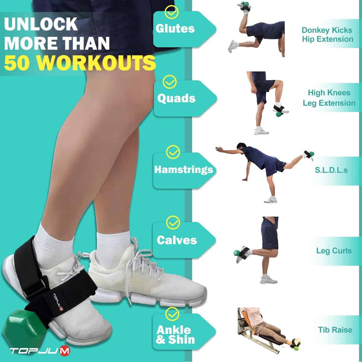 Accesorio de tobilleras para pesas ajustables TOPJUM, - Imagen 3