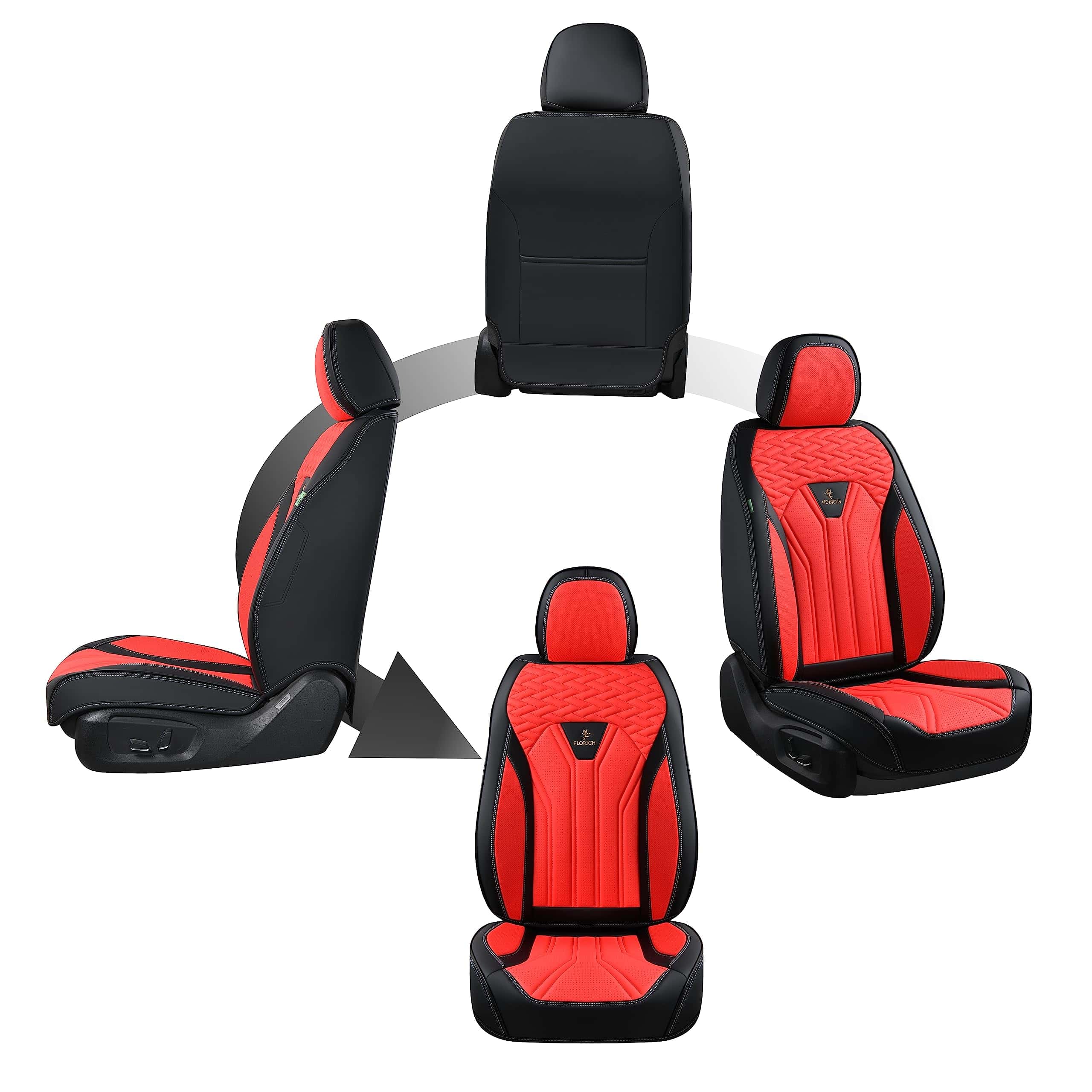 Fundas de Asiento de Cuero FLORICH, Juego -Negro y Rojo - Imagen 7