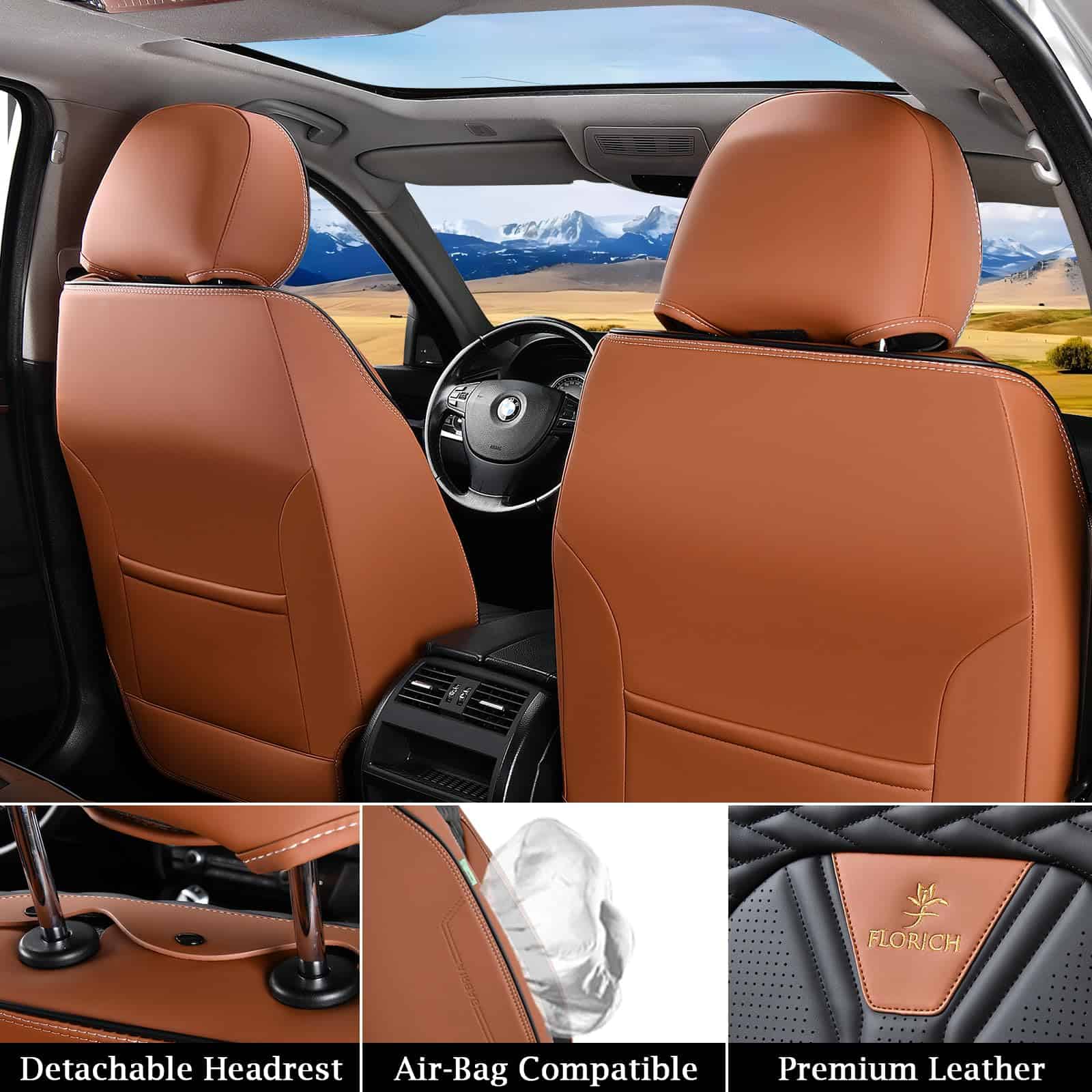 Fundas de Asiento de Cuero FLORICH, Juego -Marrón y Negro - Imagen 7