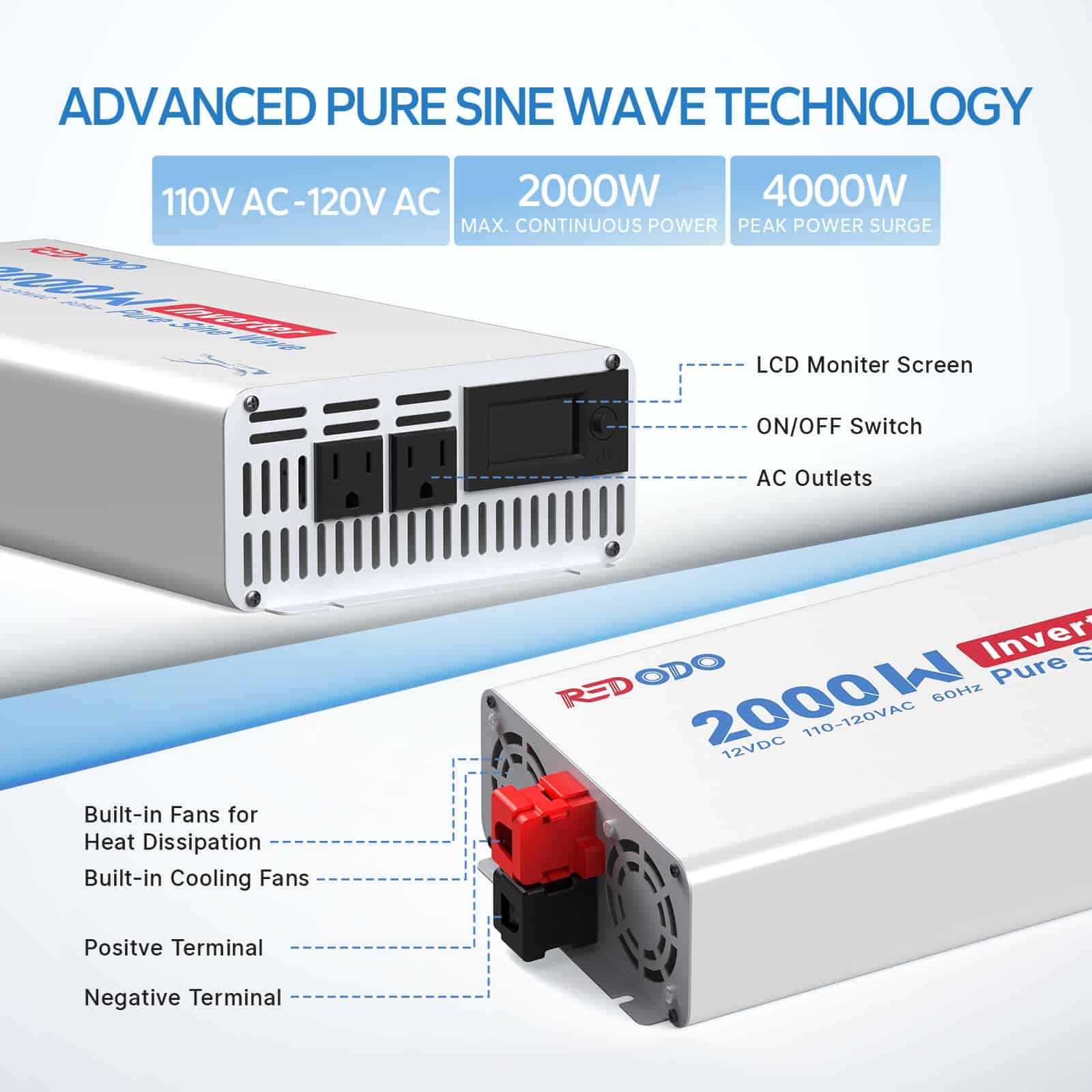 Inversor de corriente Redodo 2000W, Inversor de onda - Imagen 4