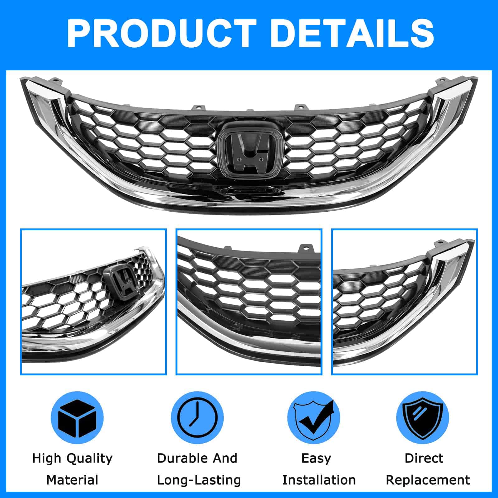 Parrilla de panal de luz para parachoques delantero Honda - Imagen 3