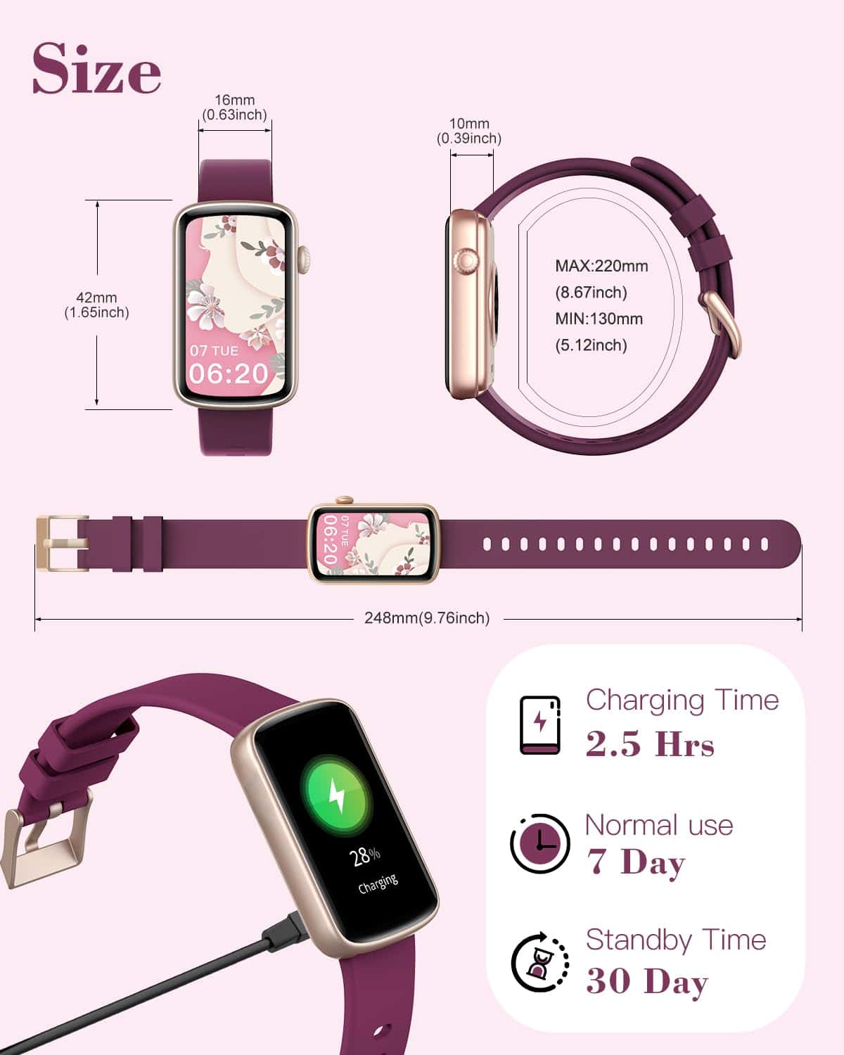 Relojes de Fitness para Mujeres SHANG WING, LYNN2 -Morado - Imagen 9