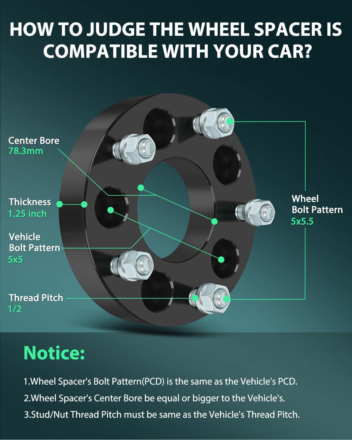 SCITOO 4Pcs Adaptadores de Rueda 1.25 pulgadas 5x5 a 5x5.5 - Imagen 3