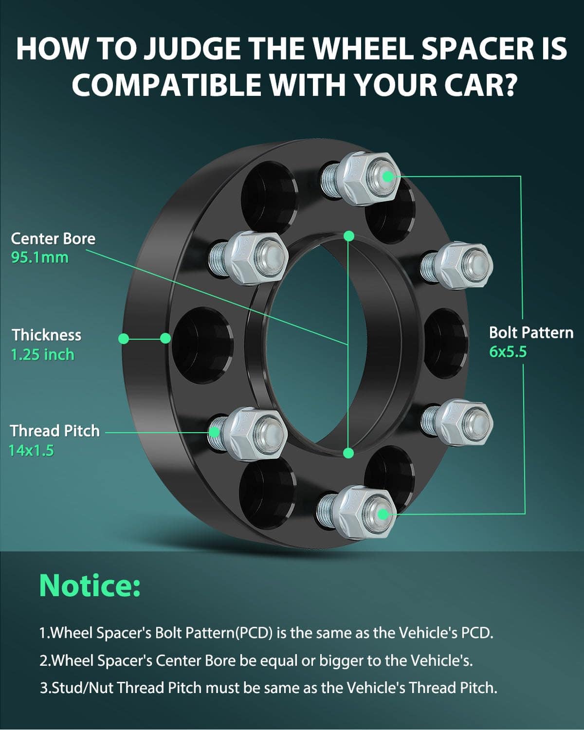 SCITOO 4Pcs 6x5.5 Separadores de Rueda 1.25 pulgadas - Imagen 3