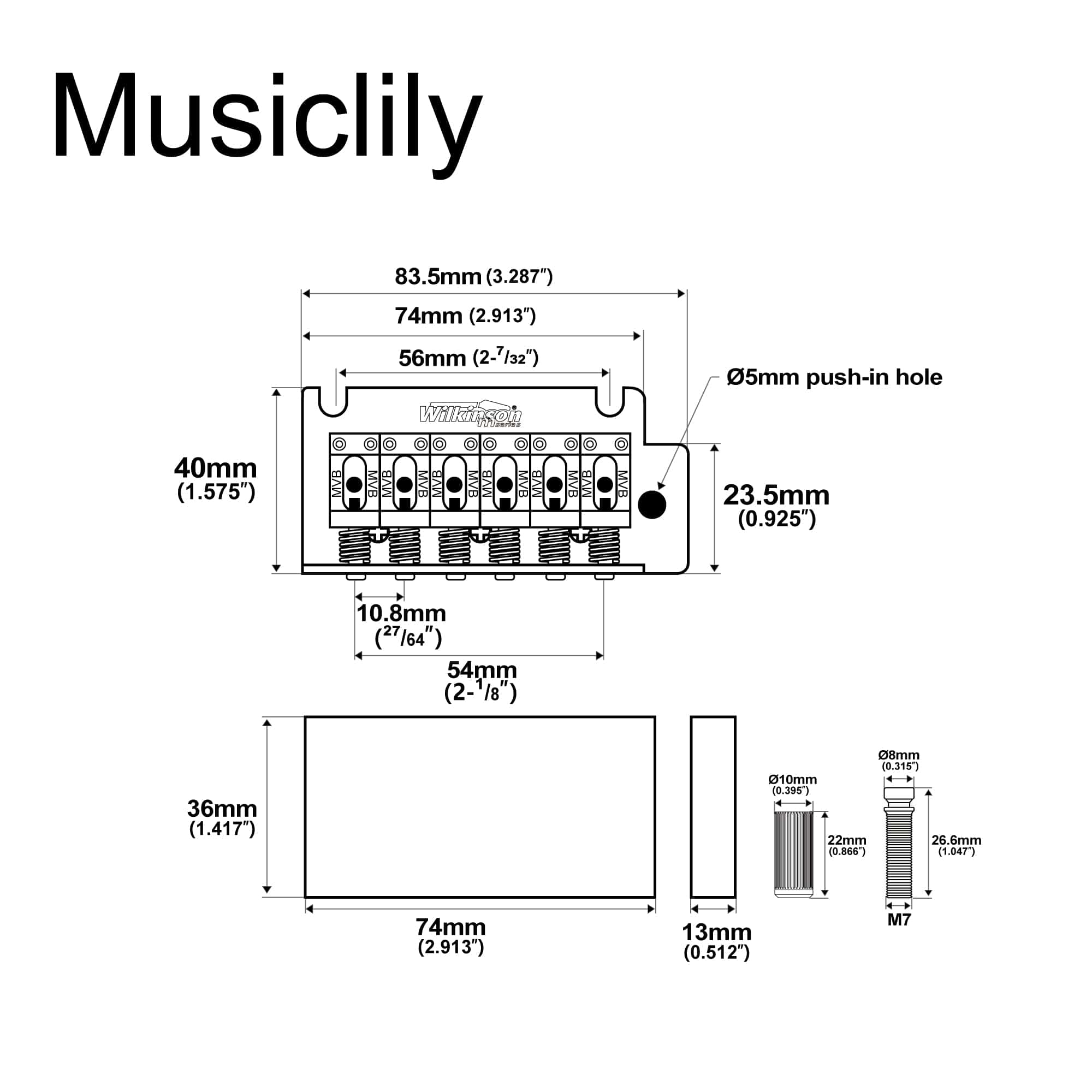 Puente Tremolo Wilkinson WOV05 54mm 2-Point ST Vintage para - Imagen 3
