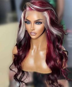 Pelucas de Encaje AimeileMiss Borgoña 99J con Mechas Rubias