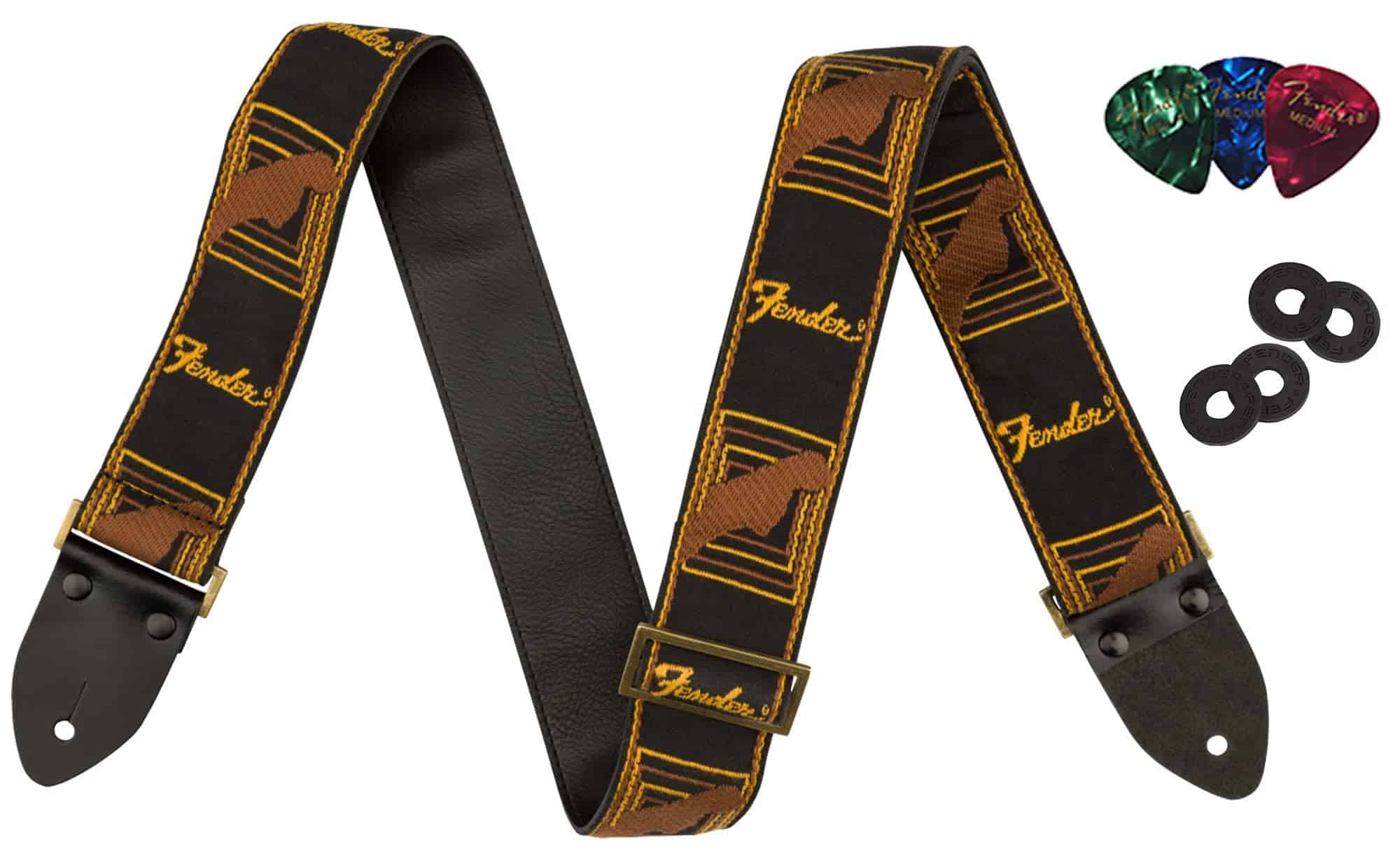 Correa de Guitarra Monogramada Fender Negra/Amarilla y
