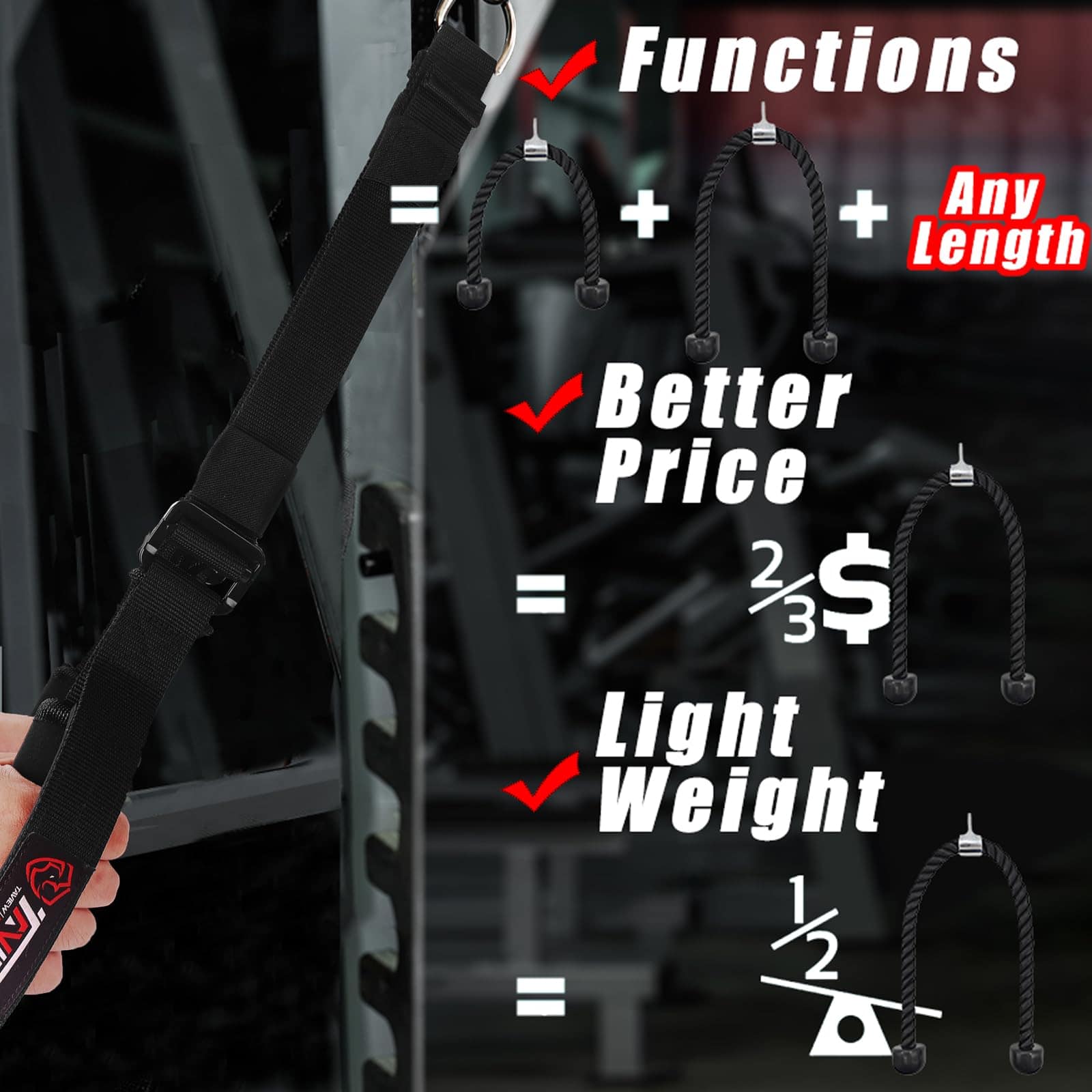 Tricep Rope Cable Attachment Ajustable (26-56 Pulgadas), - Imagen 4