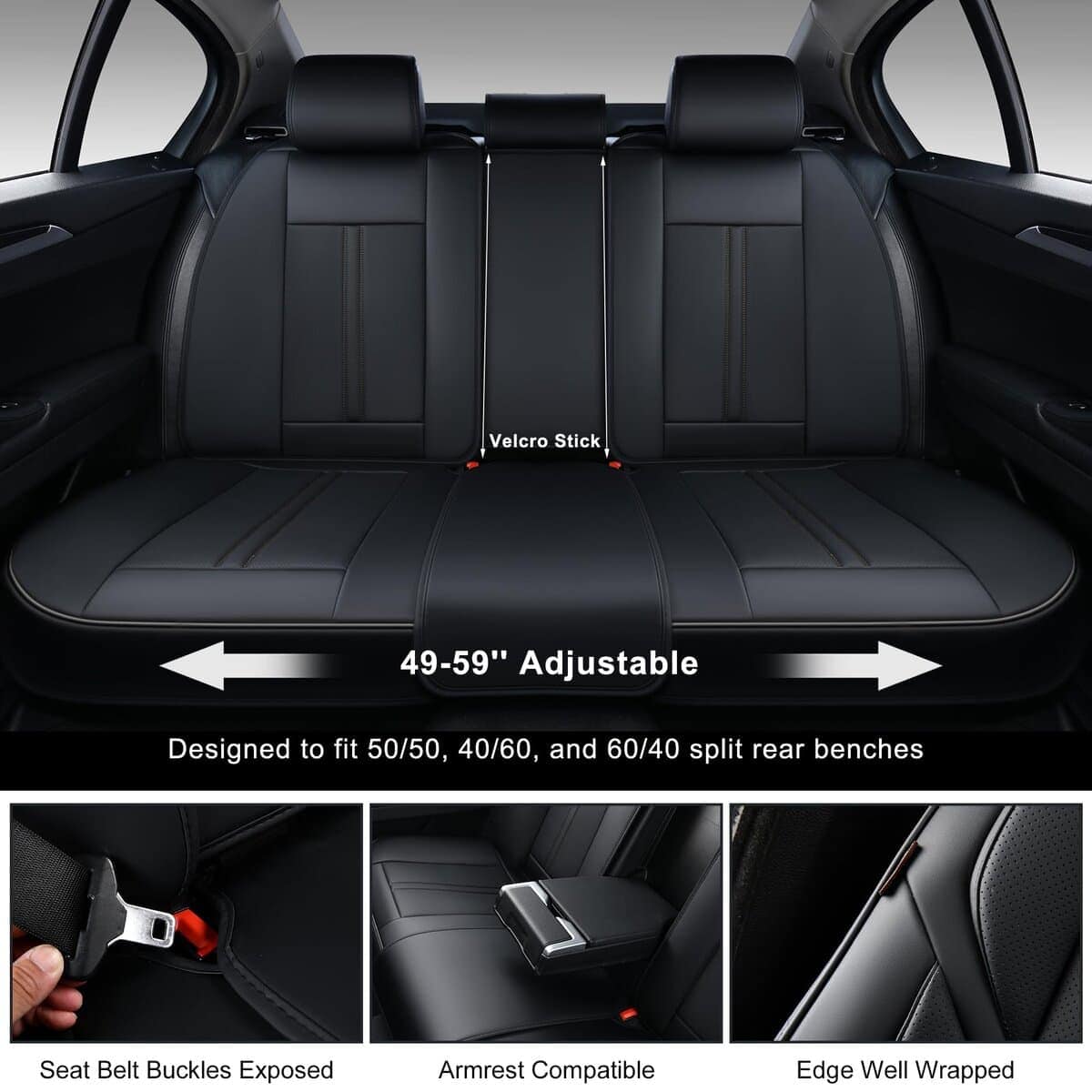 Fundas de Asiento de Coche Negras BWTJF, Juego Completo de - Imagen 6