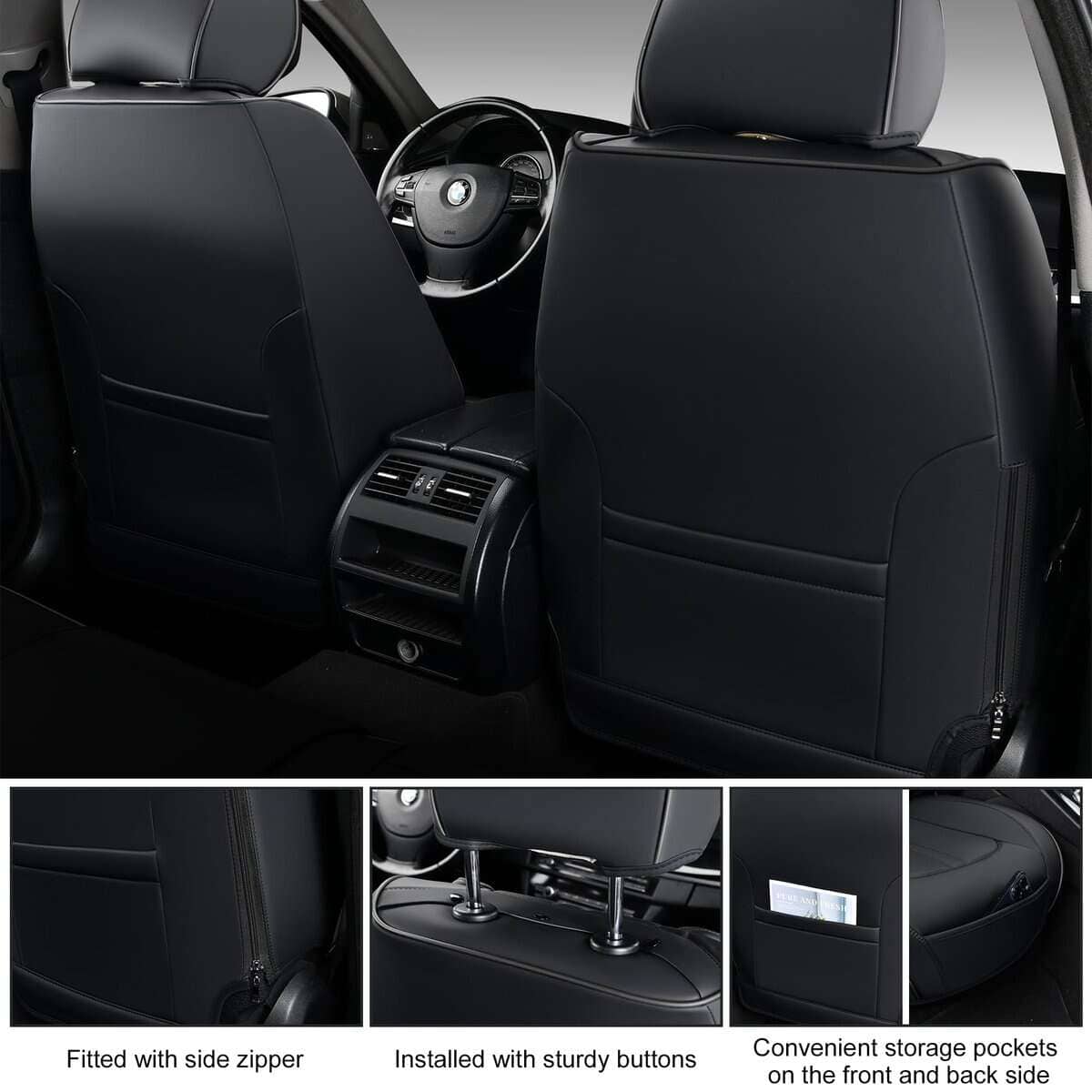 Fundas de Asiento de Coche Negras BWTJF, Juego Completo de - Imagen 5