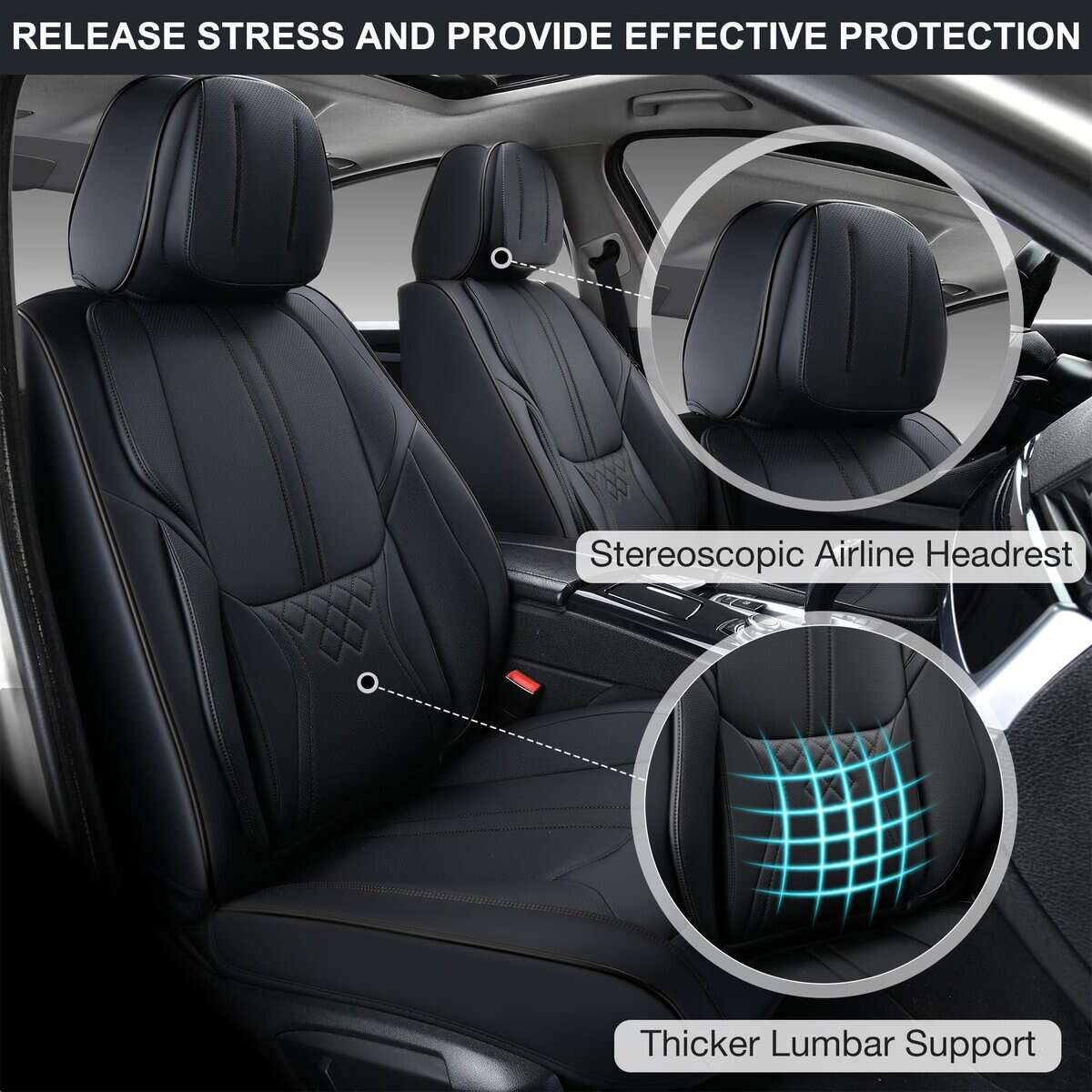 Fundas de Asiento de Coche Negras BWTJF, Juego Completo de - Imagen 3